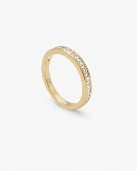 18K Yellow Gold Alternating Princess And Baguette Diamond Channel Set Wedder/Eternity Ring 0.30tdw