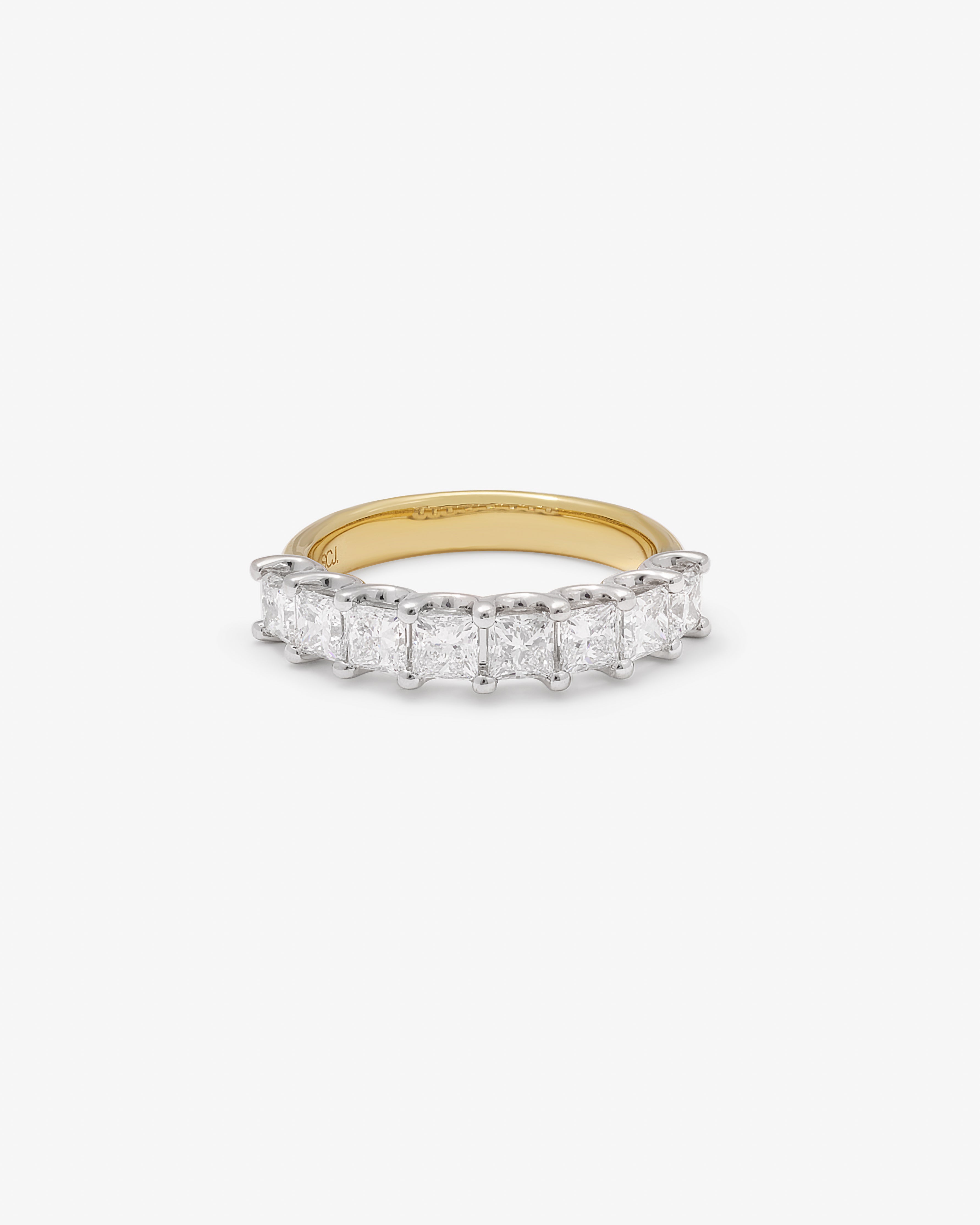 18K Yellow And White Gold Princess Cut Floating Lab Diamond Band