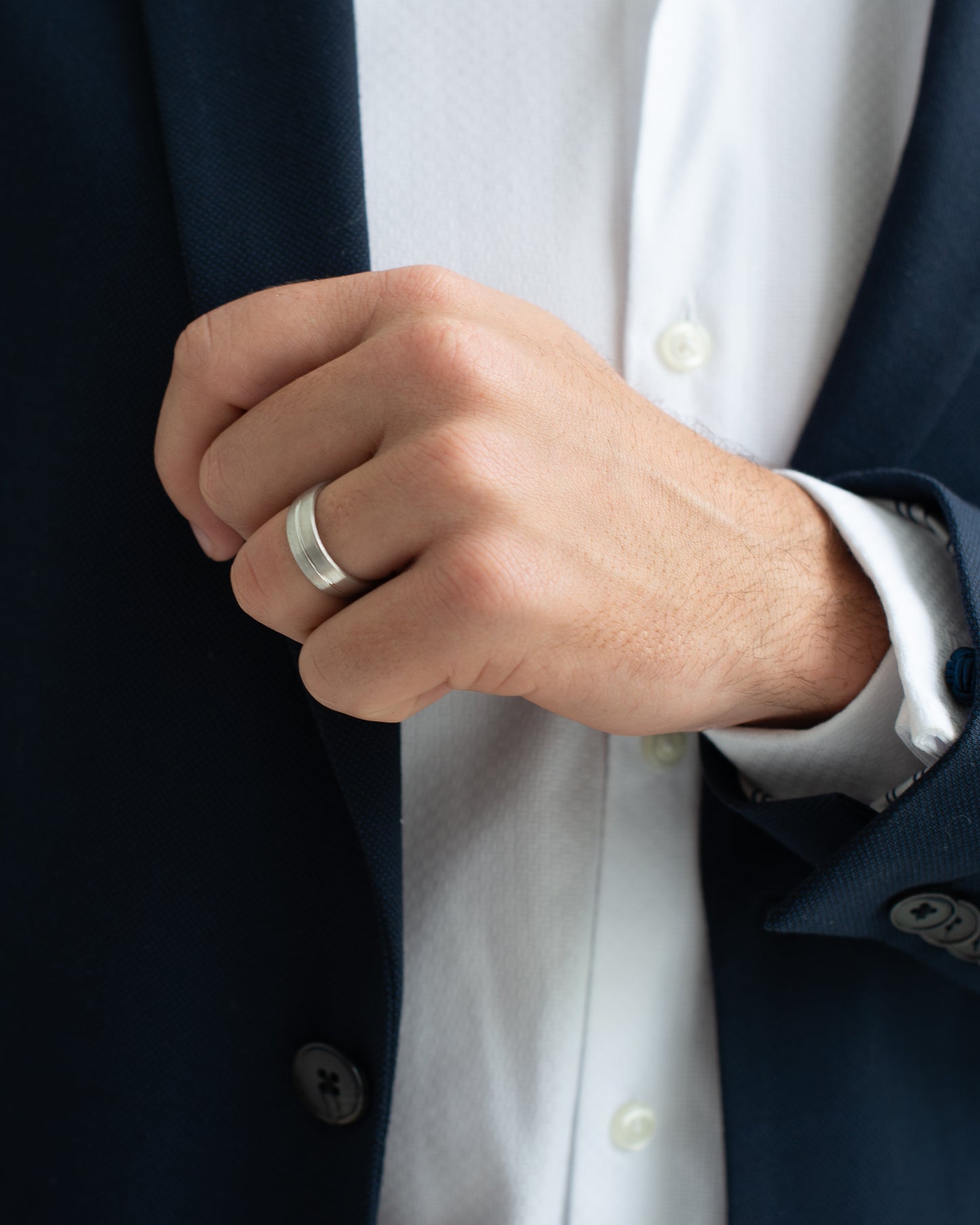 9K White Gold Brushed Finish With Polished Centre Line Band 7mm