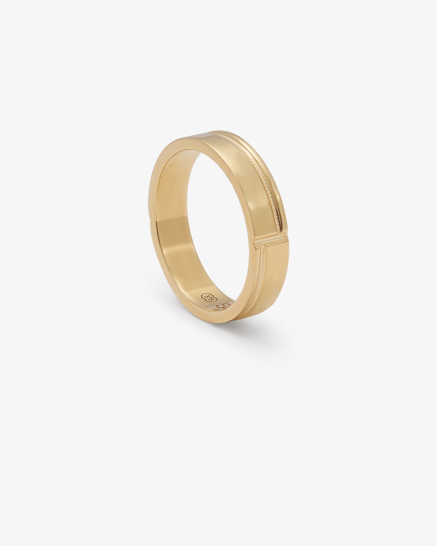 9K Yellow Gold Offset Grooves Polished Band Ring 5mm