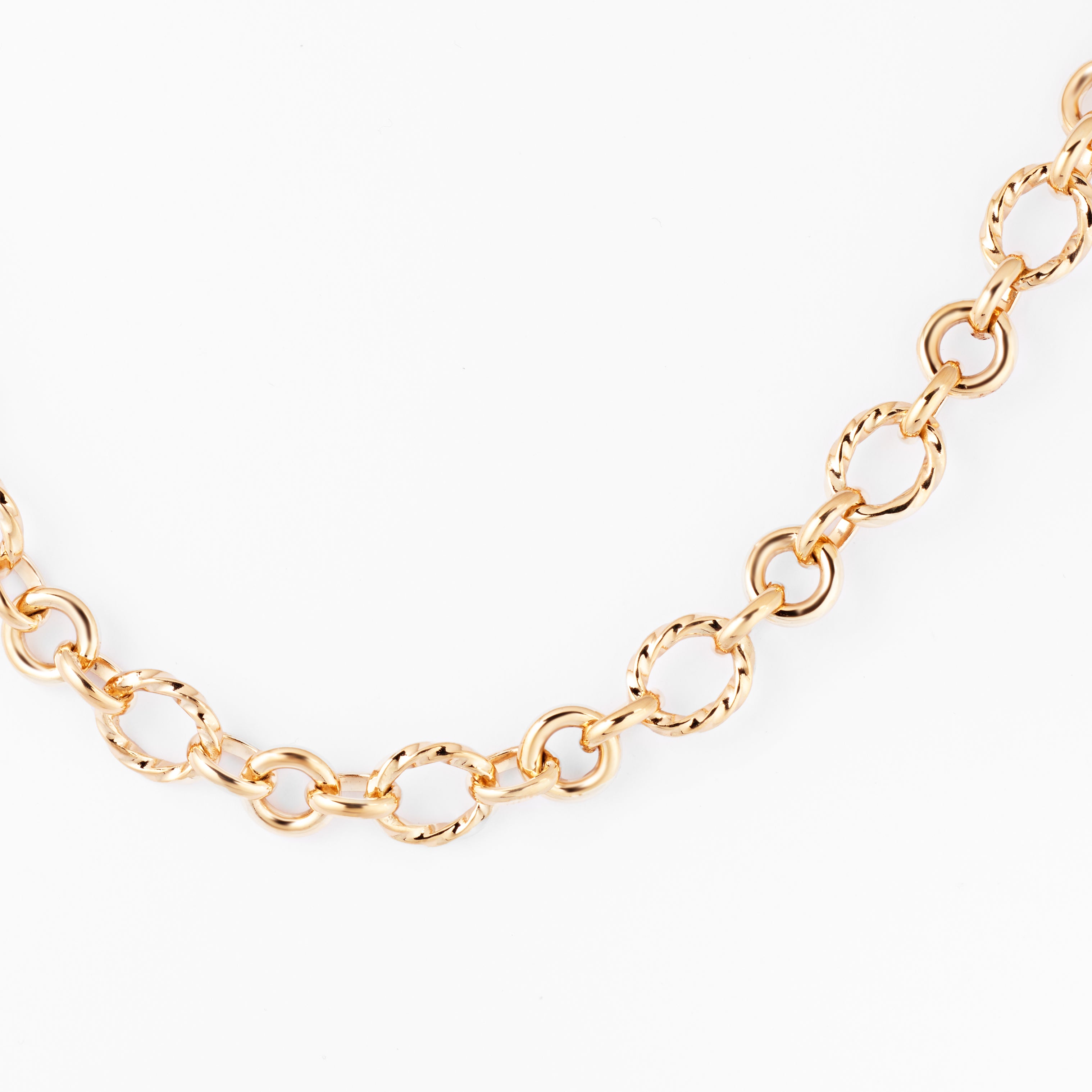 9K yellow gold solid alternating oval and round link chain, 45cm
