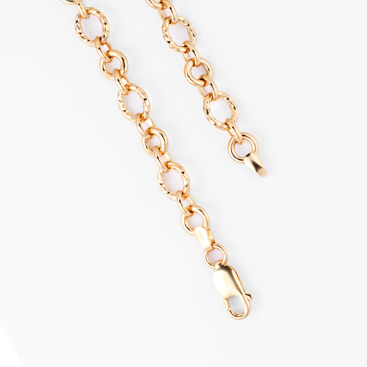 9K yellow gold solid alternating oval and round link chain, 45cm