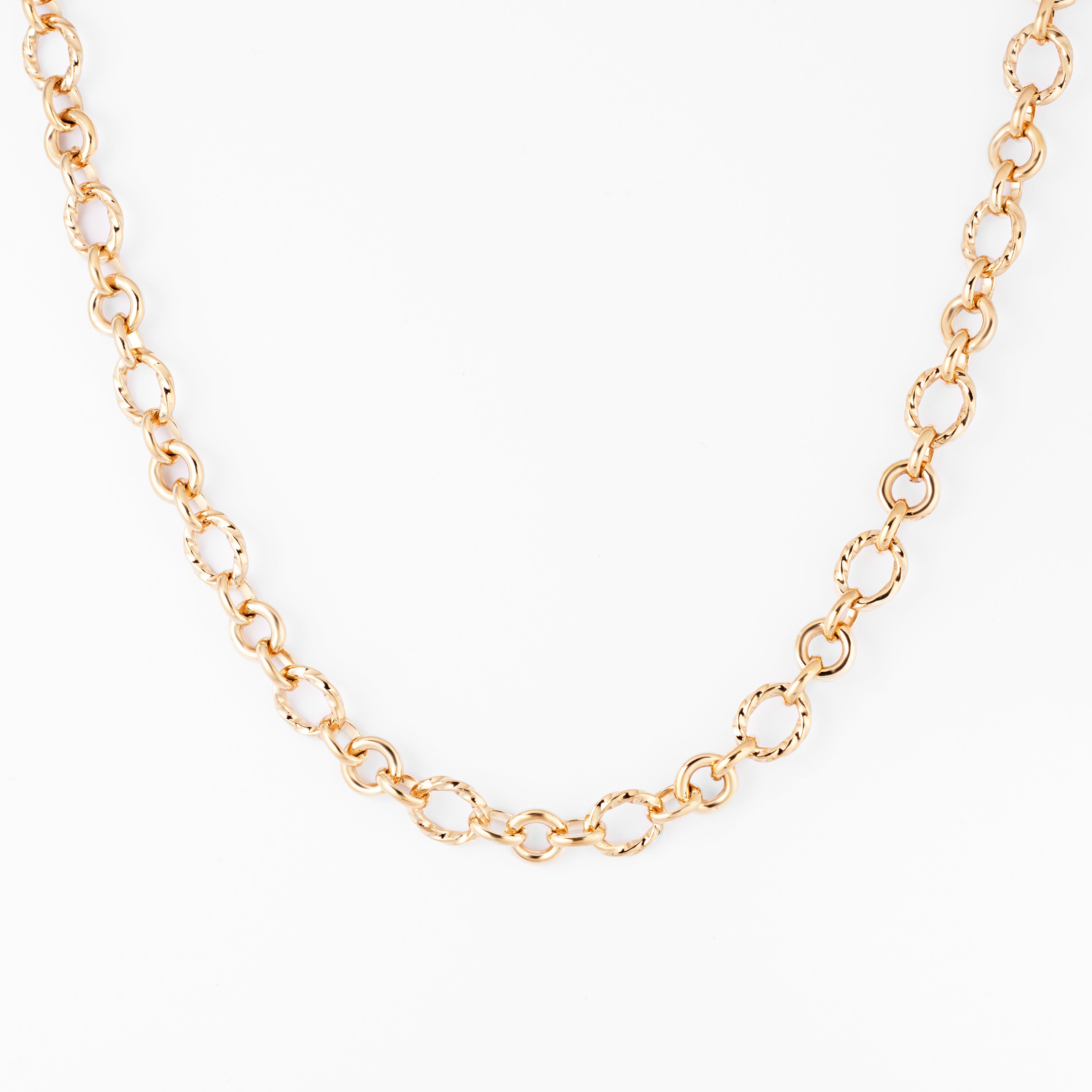 9K yellow gold solid alternating oval and round link chain, 45cm