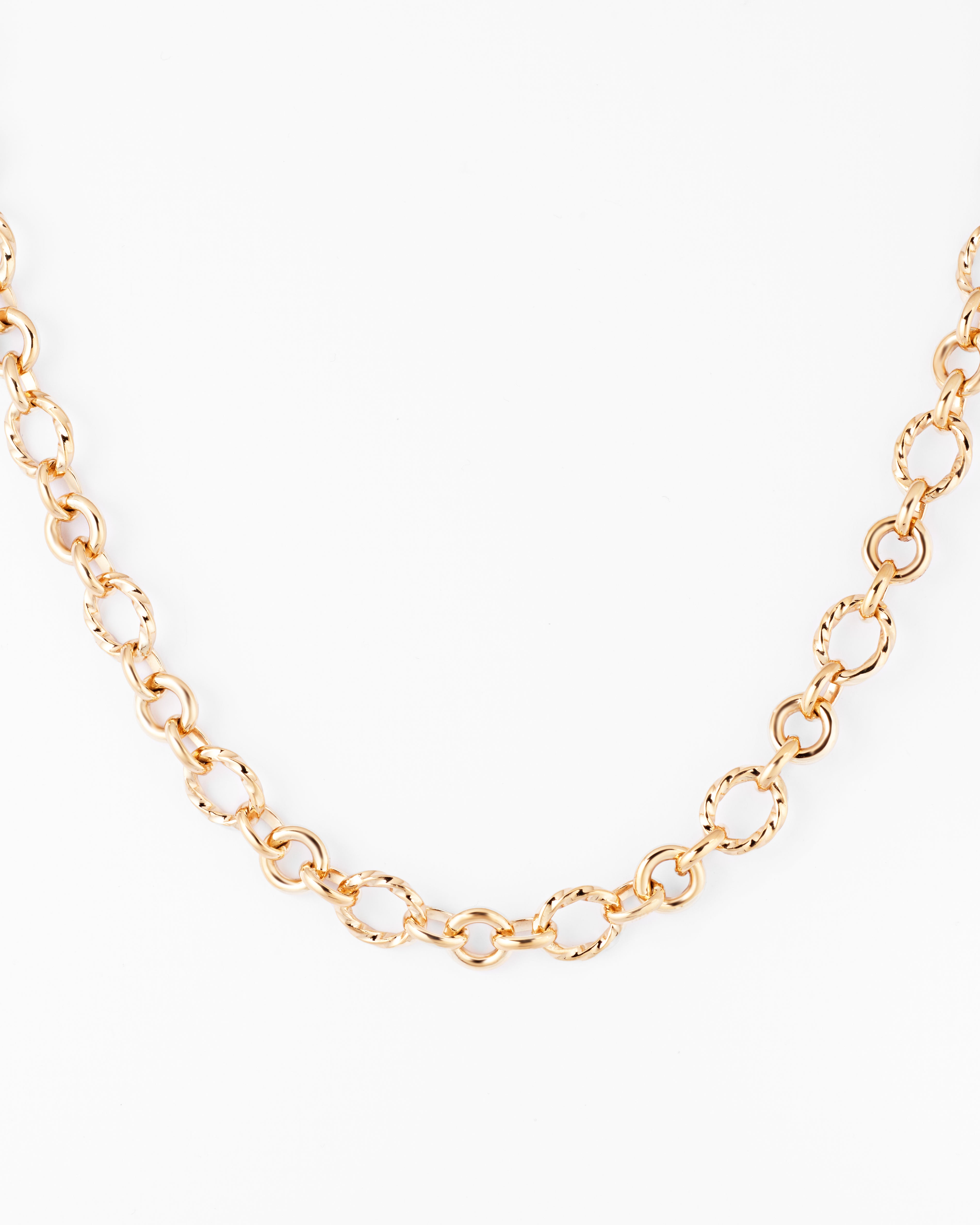 9K yellow gold solid alternating oval and round link chain, 45cm