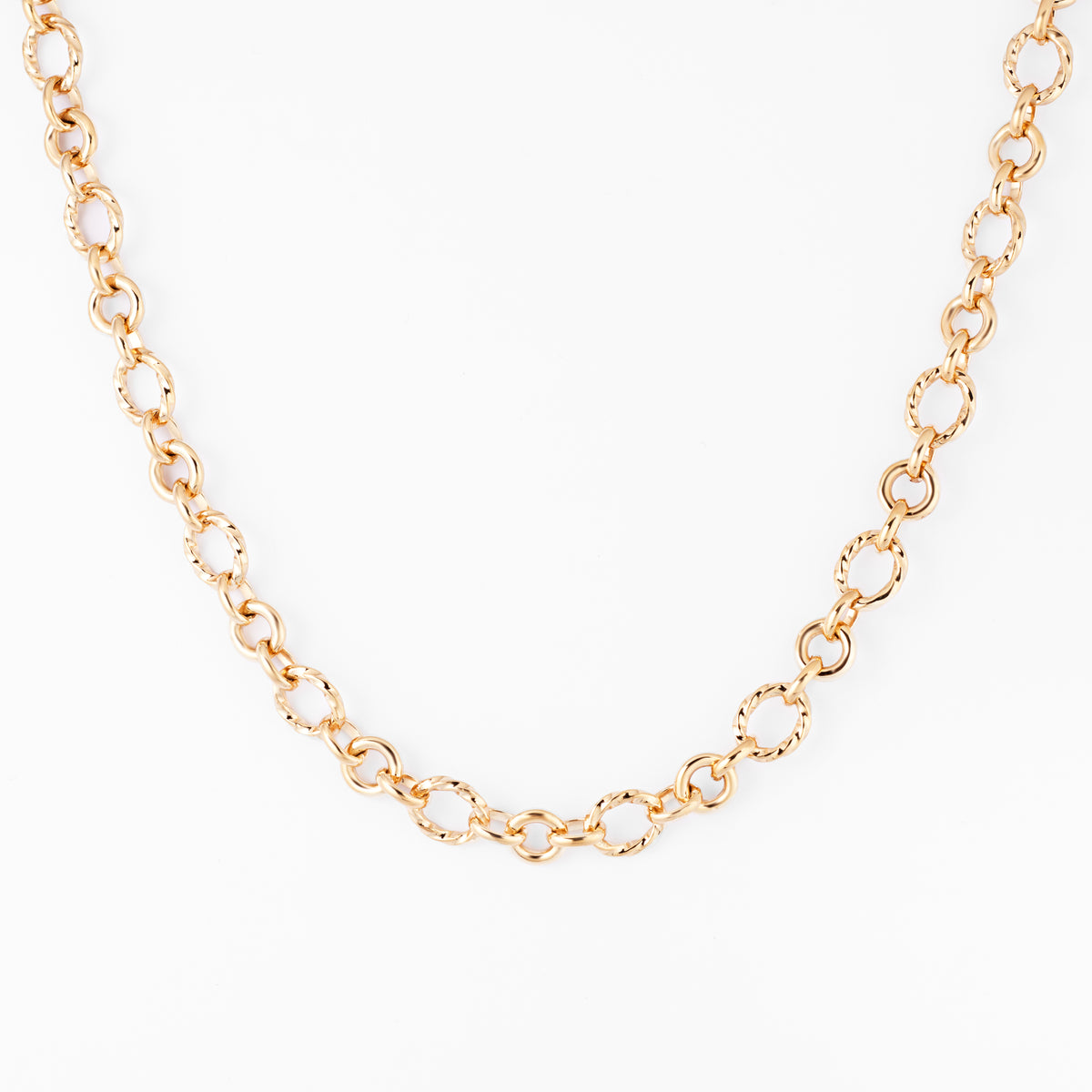 9K yellow gold solid alternating oval and round link chain, 45cm