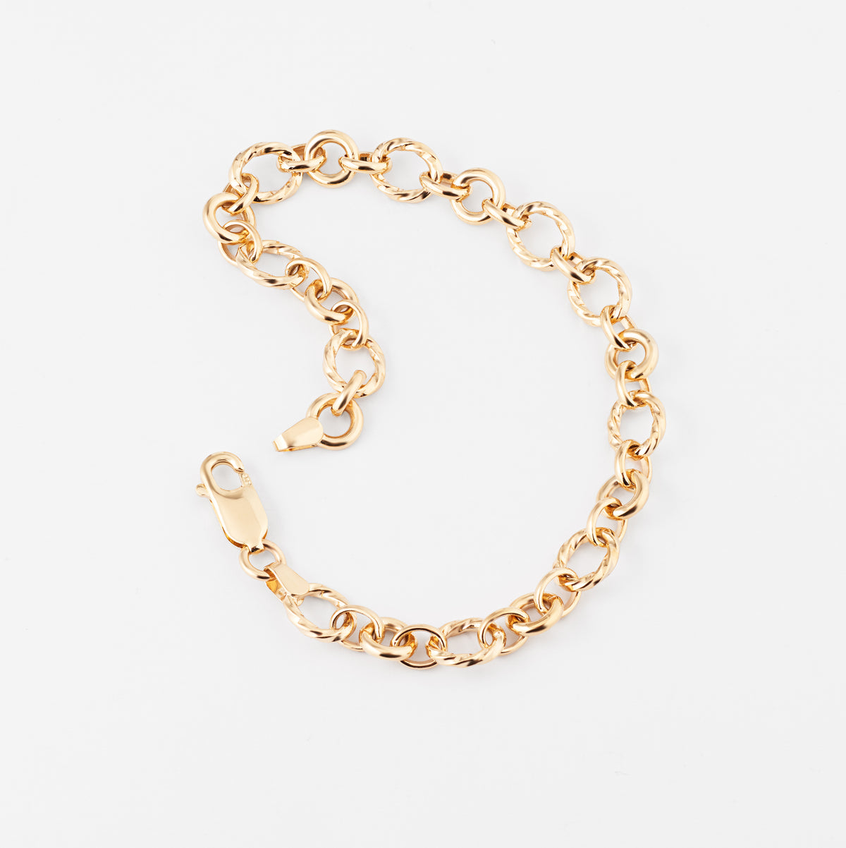 9K yellow gold solid alternating oval and round link bracelet, 19cm