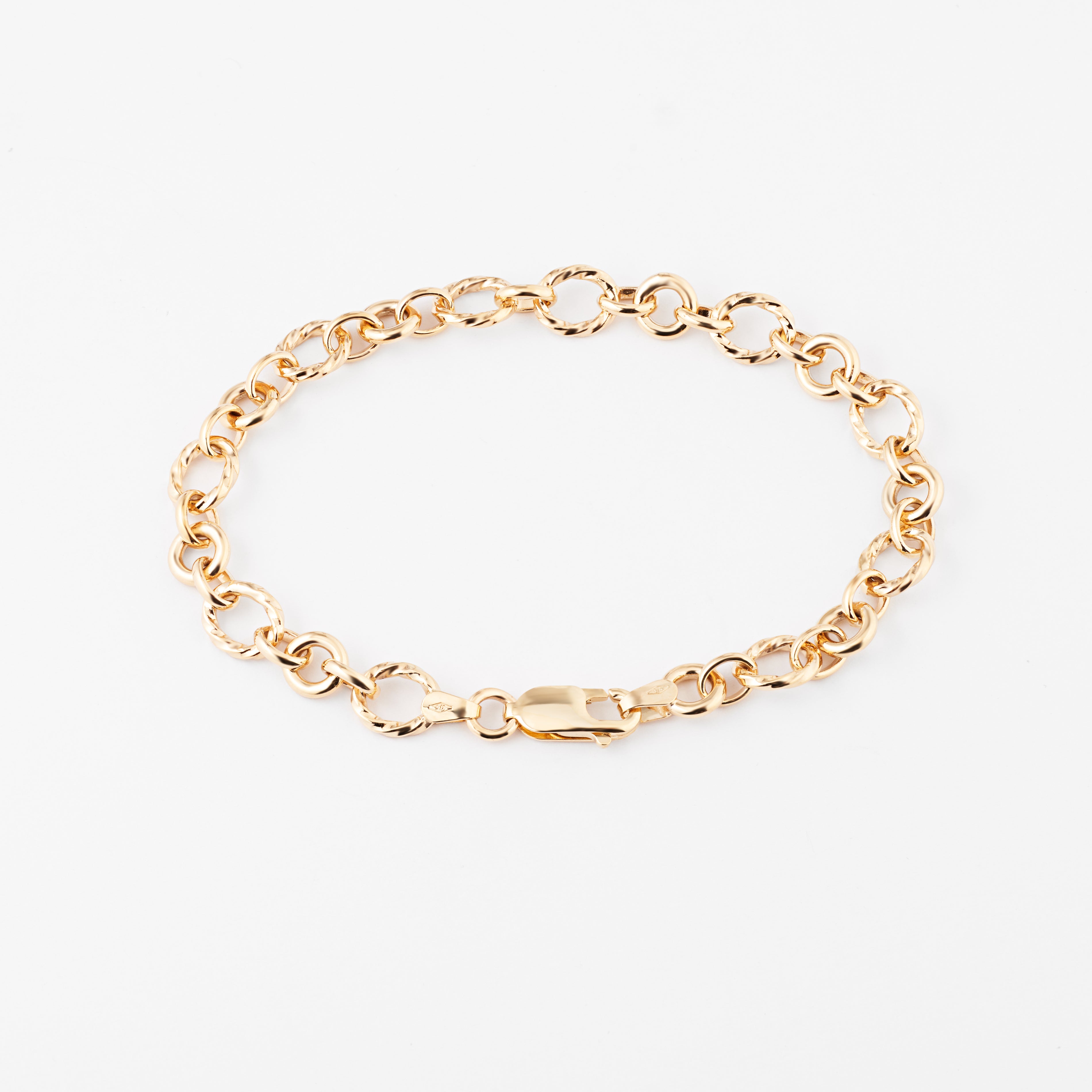 9K yellow gold solid alternating oval and round link bracelet, 19cm