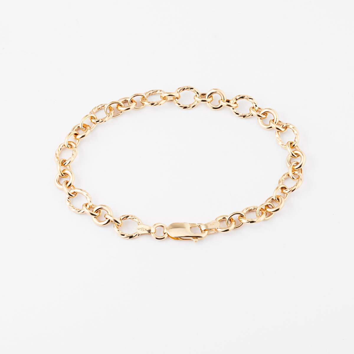 9K yellow gold solid alternating oval and round link bracelet, 19cm