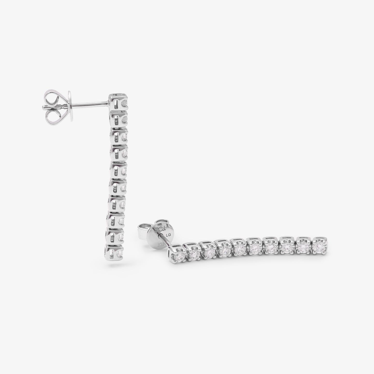 9K White Gold Lab Diamond Tennis Drop Stud Earrings 0.60tdw