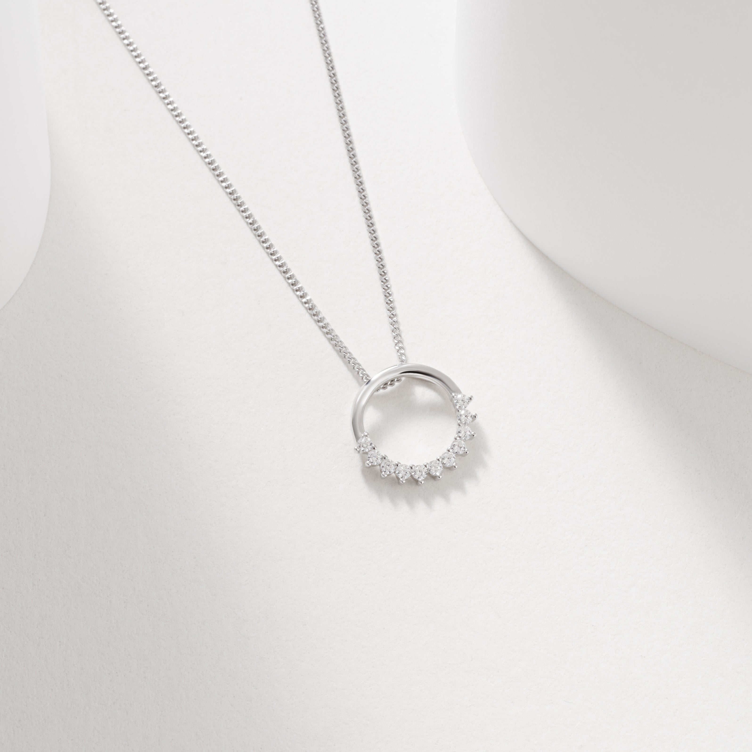 Sterling Silver Petite Zirconia Open Circle Slider Pendant With Chain 12.5mm