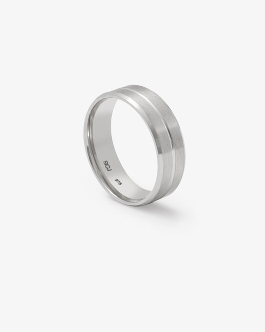 9K White Gold Polished Centre Groove And Bevel Edges Band with Brushed Finish 7mm