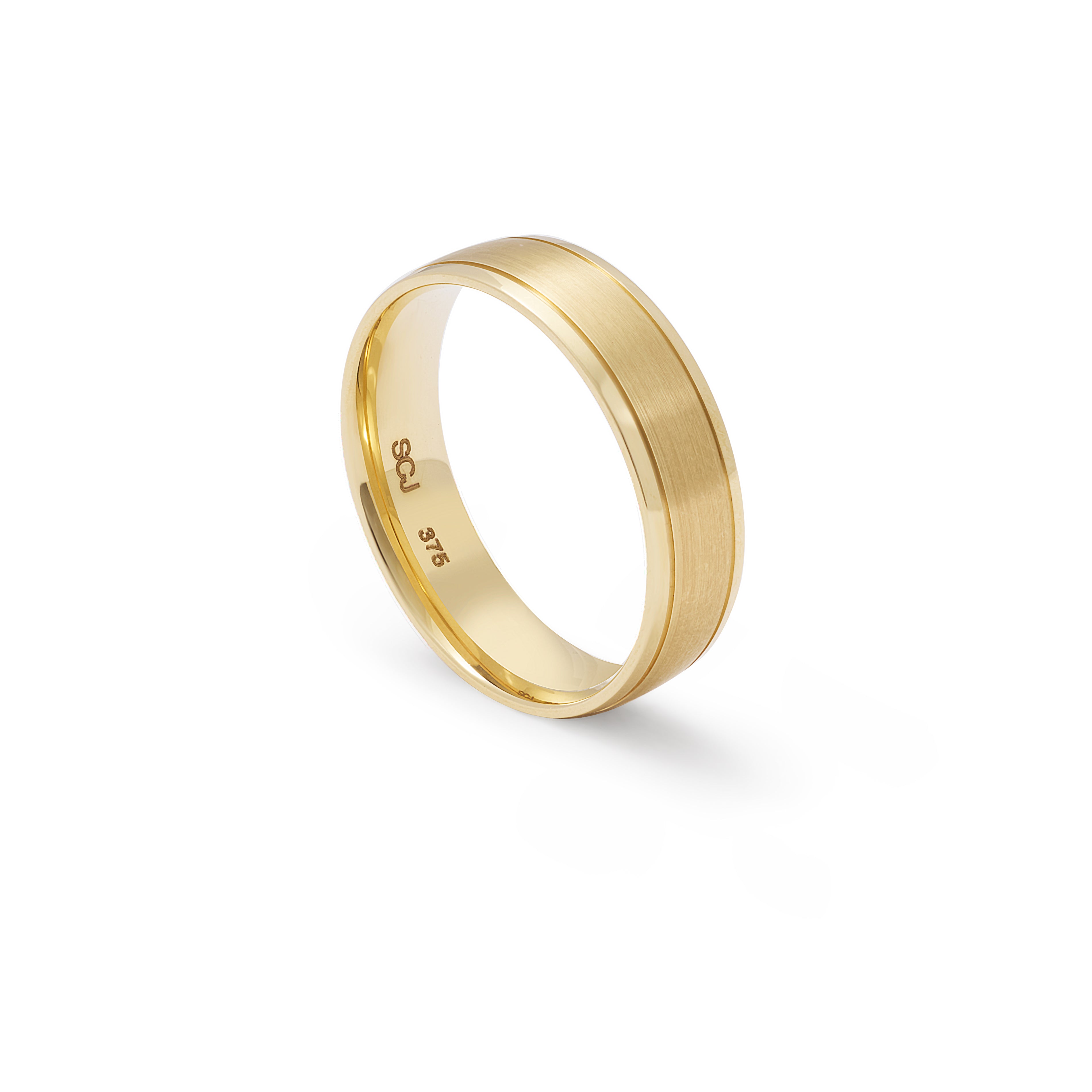 9K Yellow Gold Brushed Centre With Polished Edges Band Ring 6mm