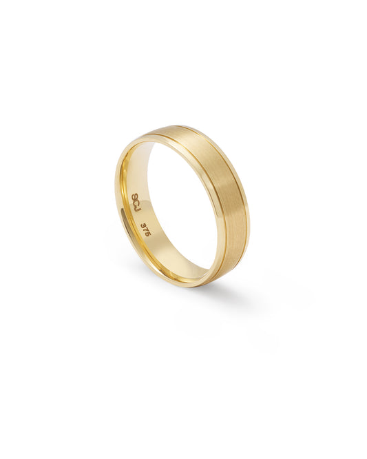 9K Yellow Gold Brushed Centre With Polished Edges Band Ring 6mm