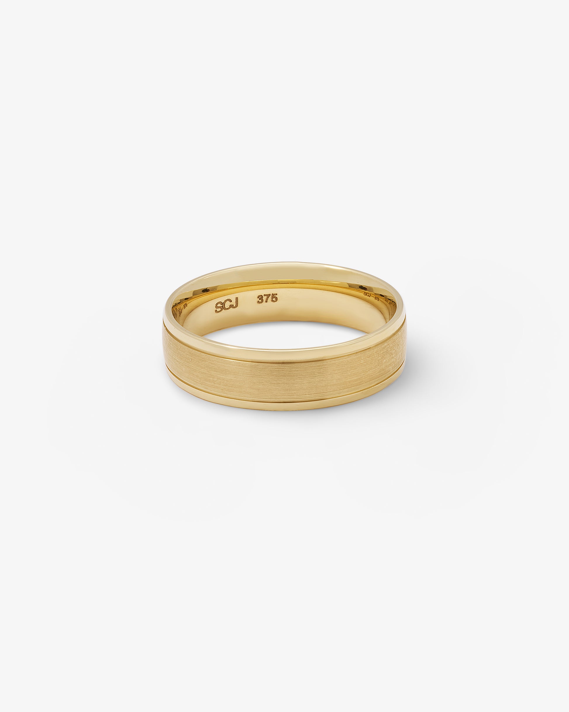 9K Yellow Gold Brushed Centre With Polished Edges Band Ring 6mm