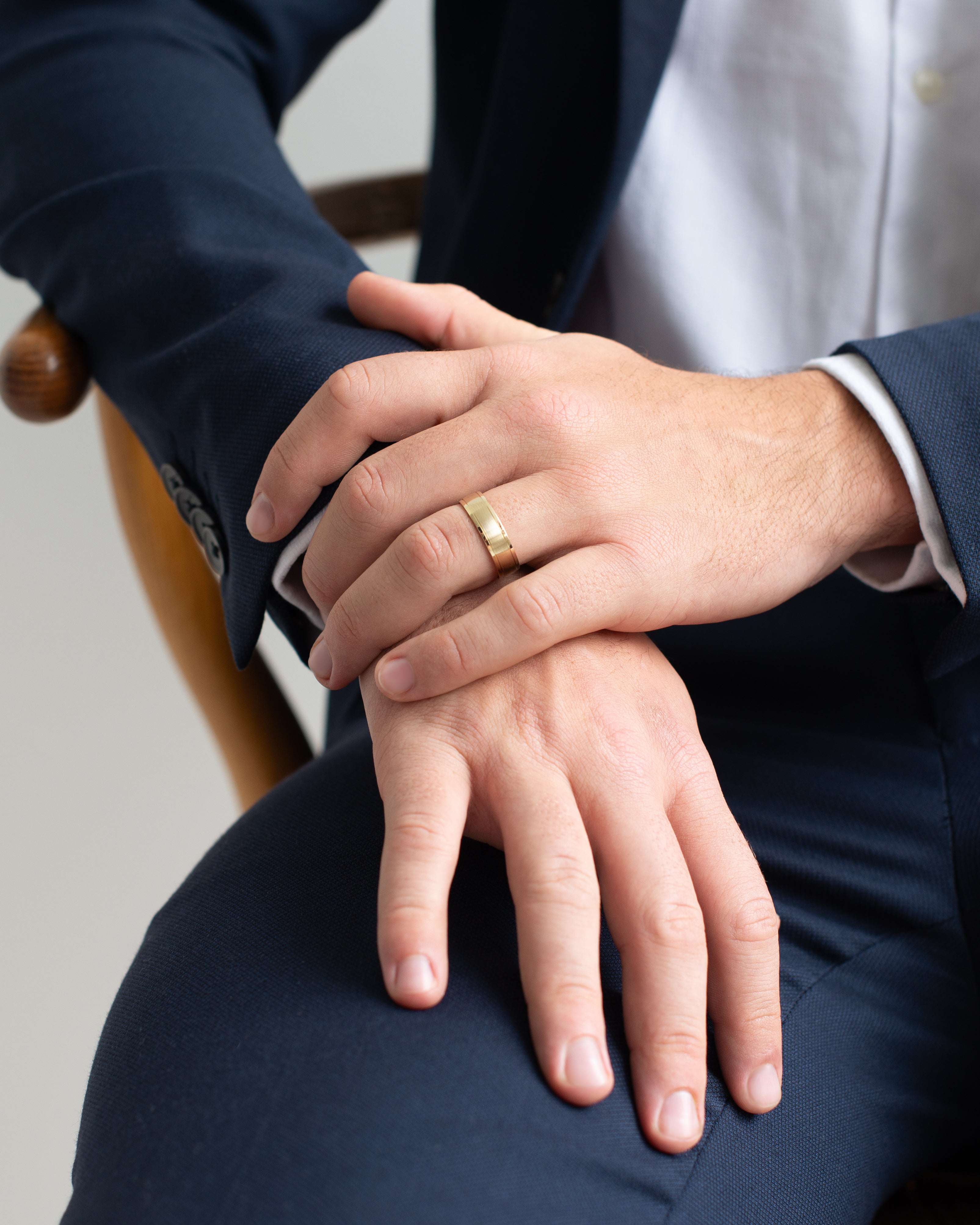 9K Yellow Gold Brushed Centre With Polished Edges Band Ring 6mm