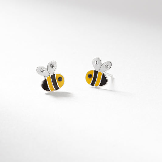 Silver enamel & crystal bee stud earrings