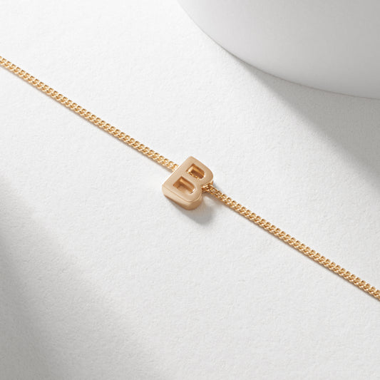 9K Yellow Gold 6mm Slider Initial B with Chain 45cm