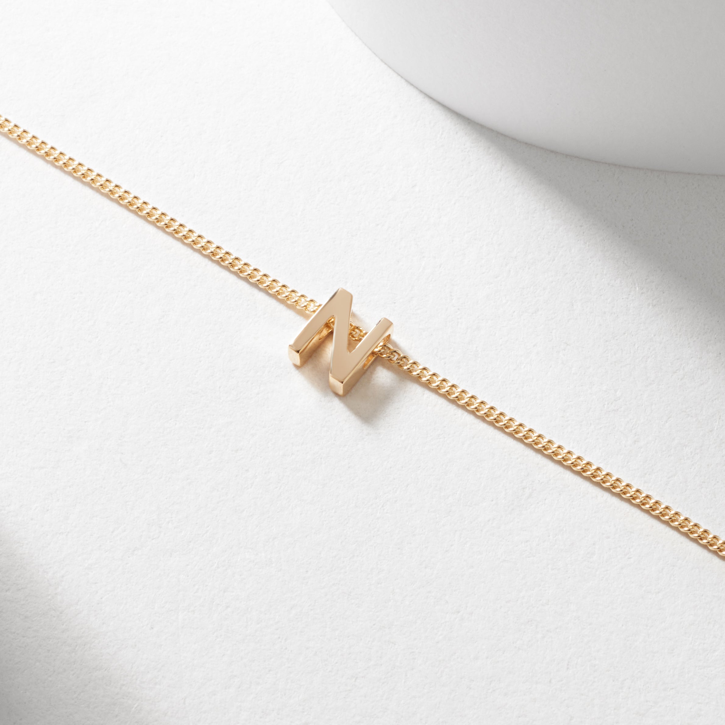 9K Yellow Gold 6mm Slider Initial N with Chain 45cm