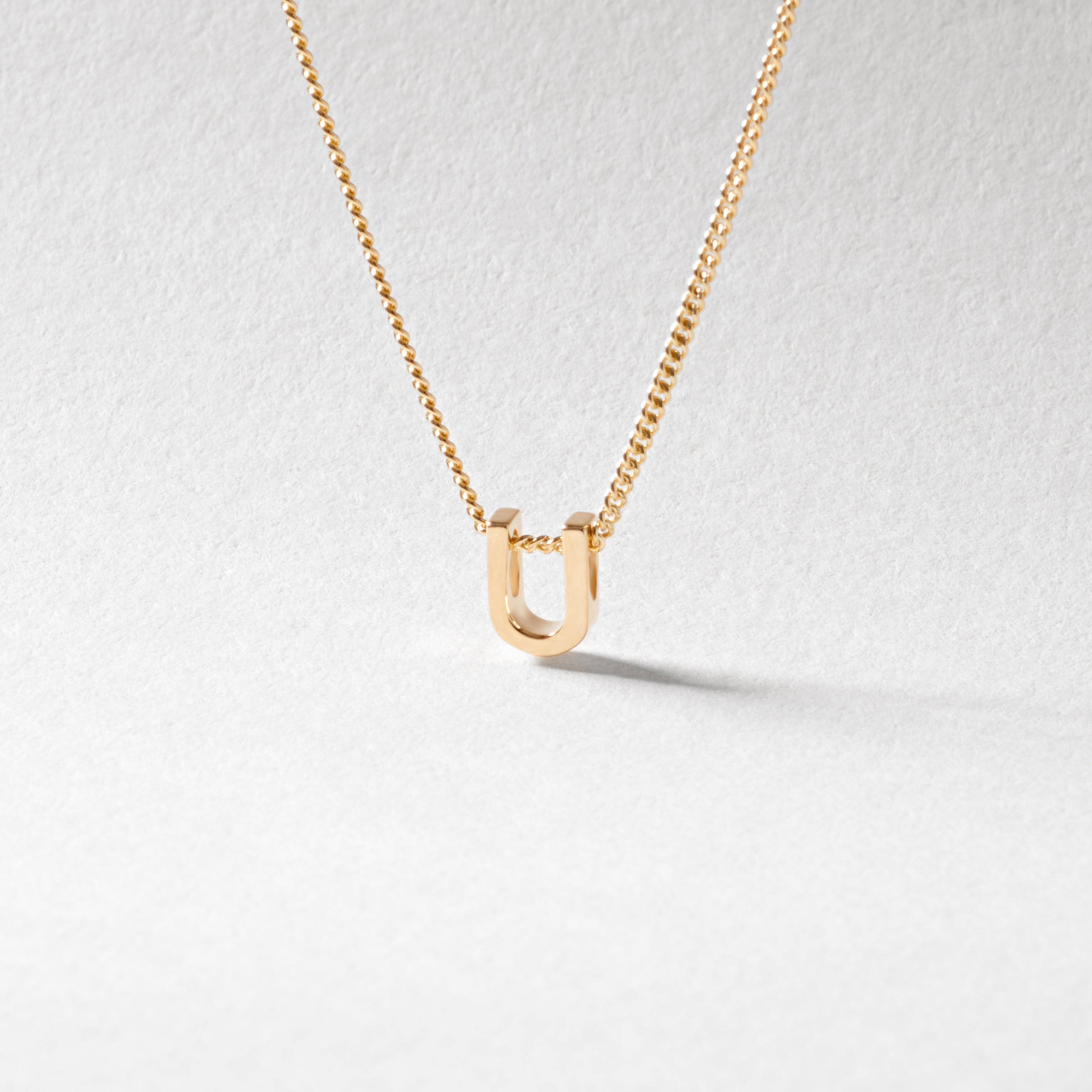 9K Yellow Gold 6mm Slider Initial U with Chain 45cm