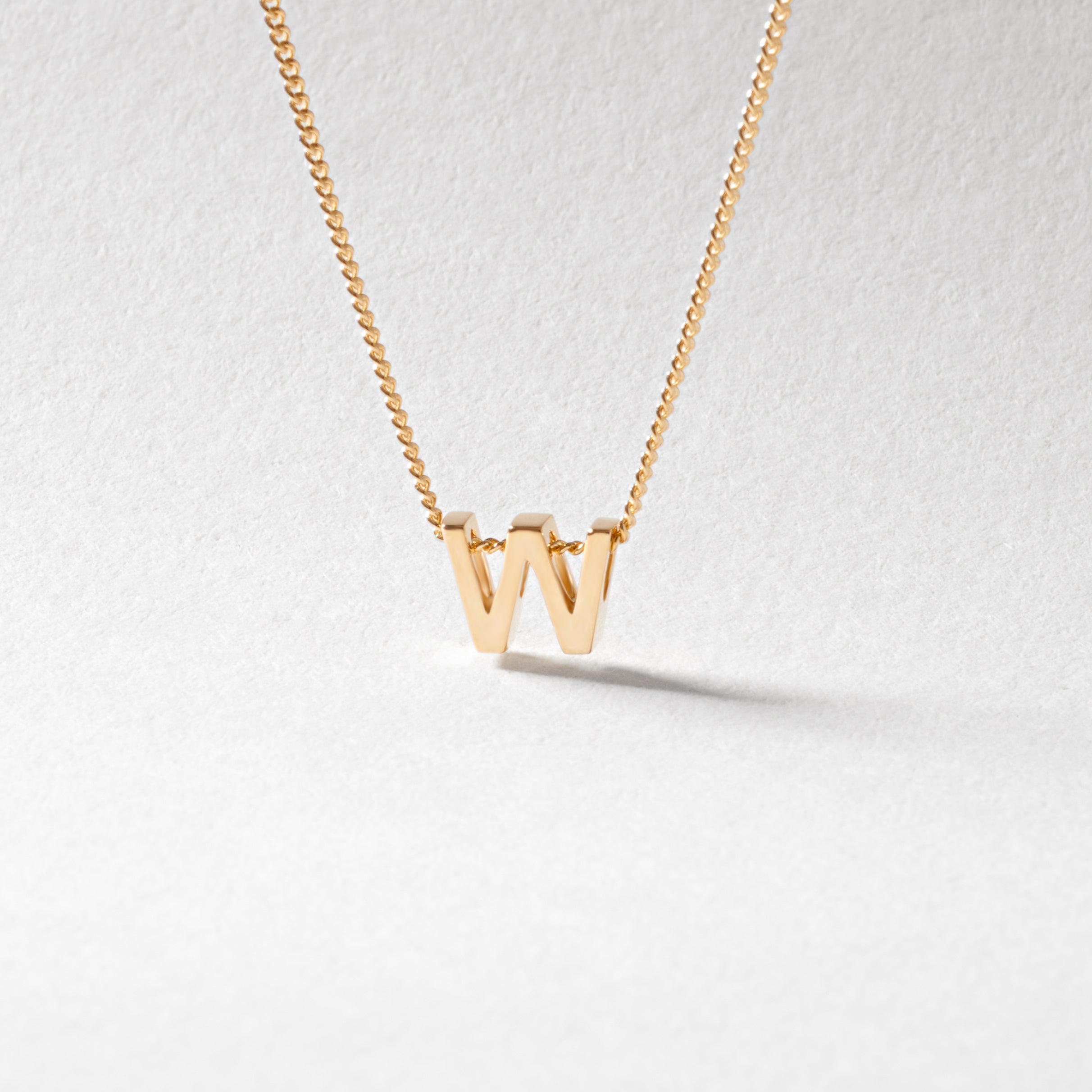 9K Yellow Gold 6mm Slider Initial W with Chain 45cm
