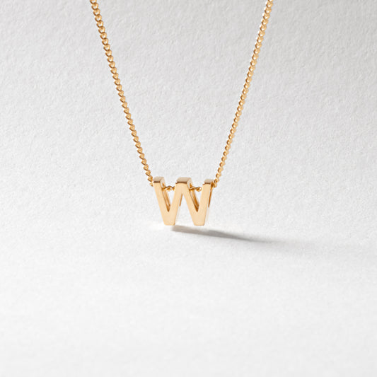9K Yellow Gold 6mm Slider Initial W with Chain 45cm
