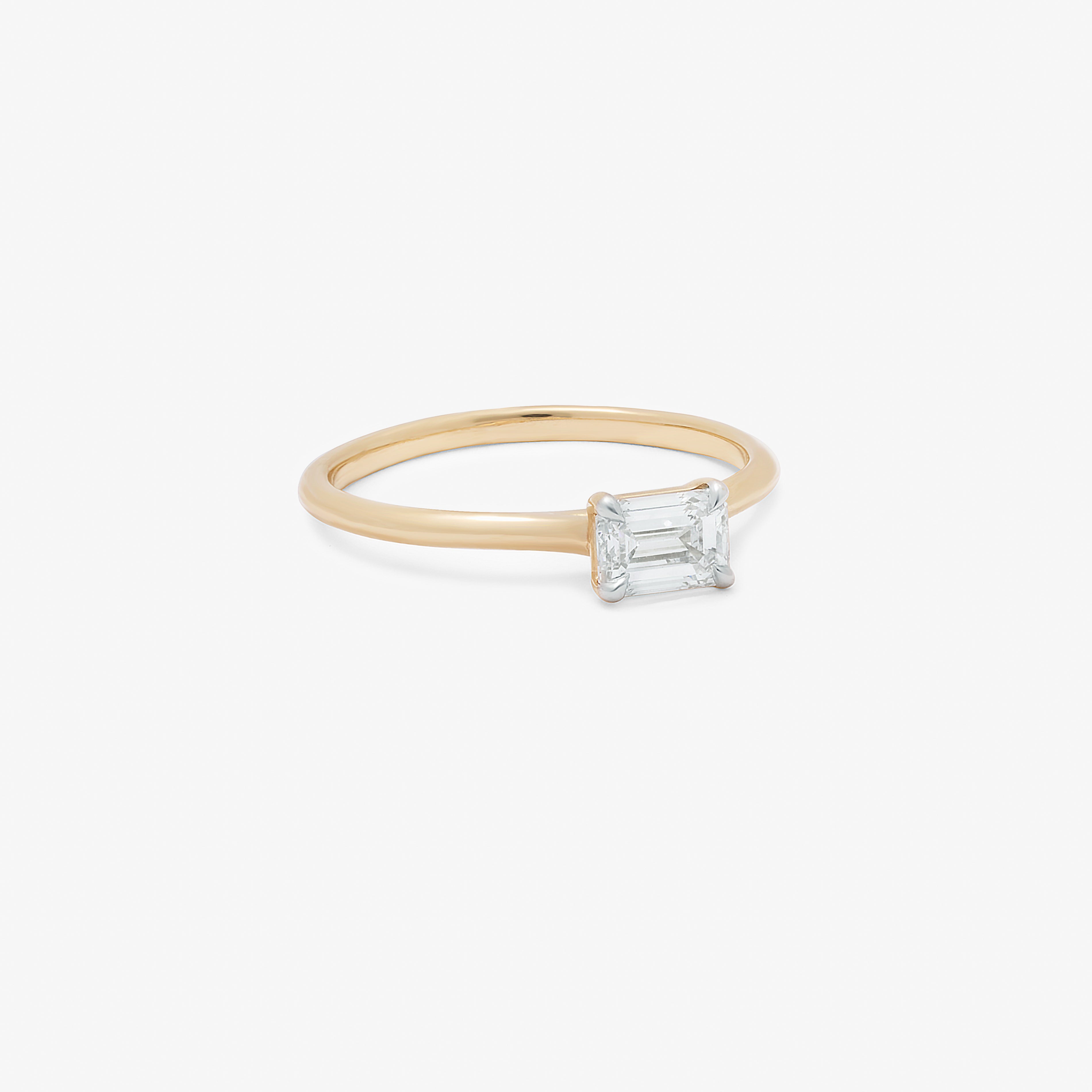 9K Yellow Gold 0.50ct Emerald Cut Lab Diamond East West Ring
