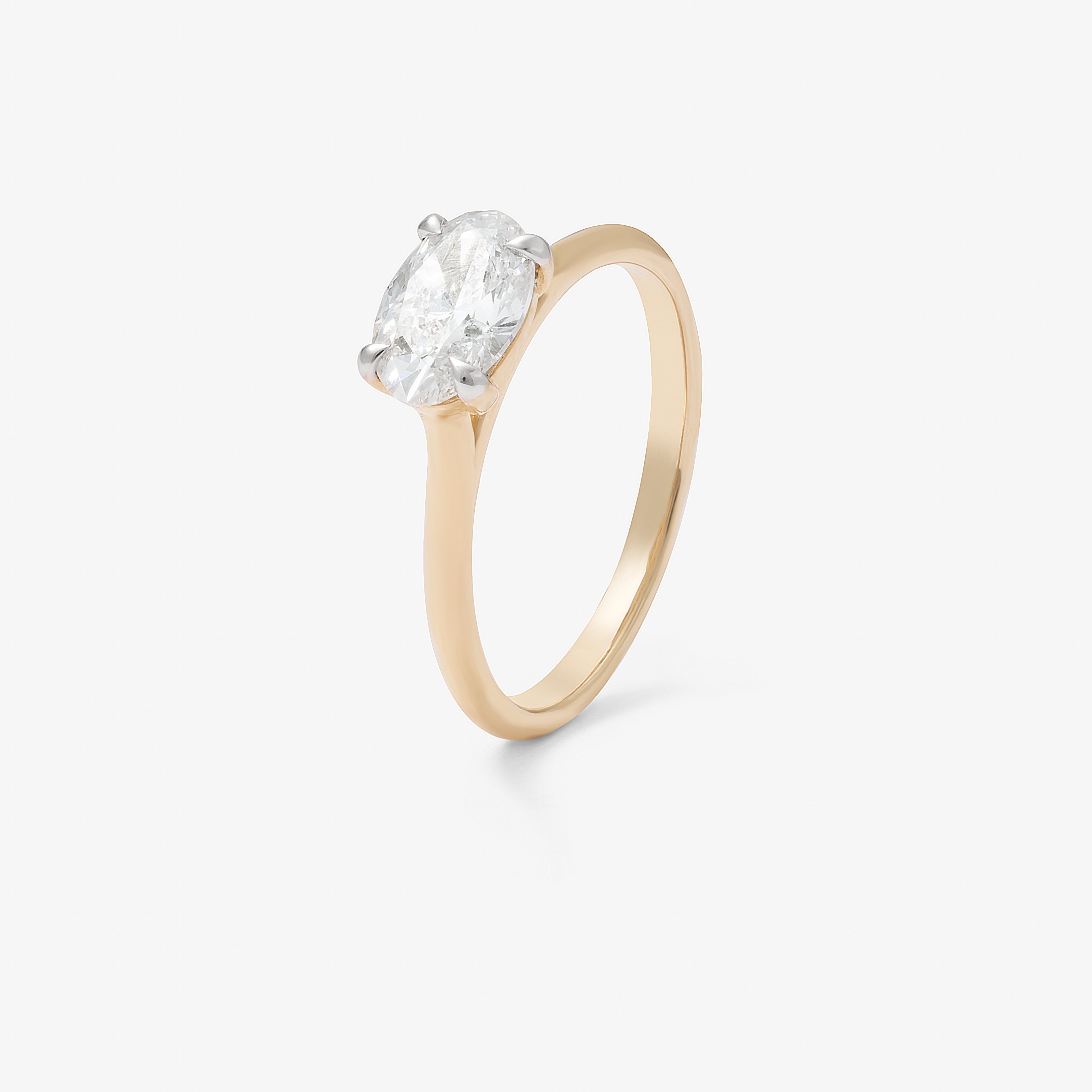9K Yellow Gold 1ct Oval Lab Diamond East West Ring