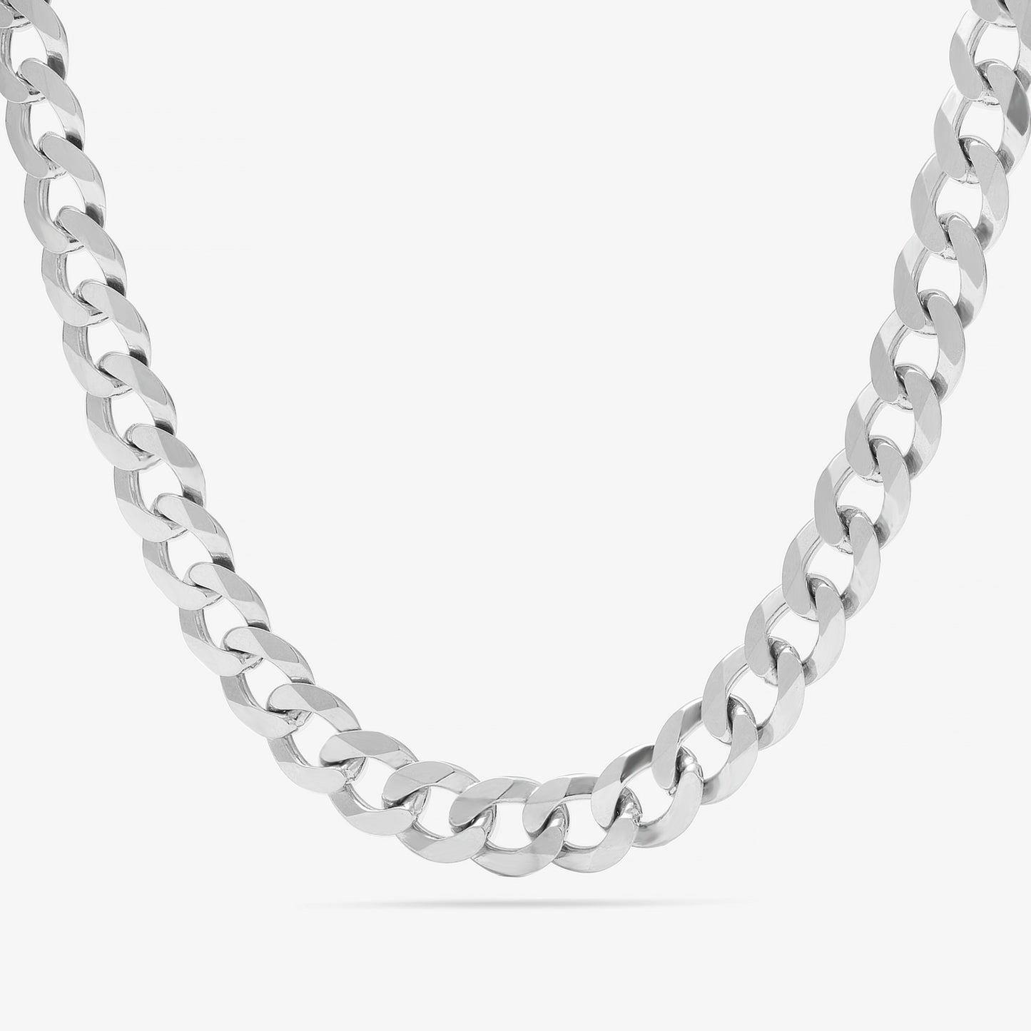 Sterling Silver 7mm Rhodium Plated Curb Chain 55cm