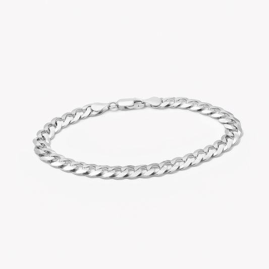 Sterling Silver 7mm Rhodium Plated Curb Bracelet 21cm