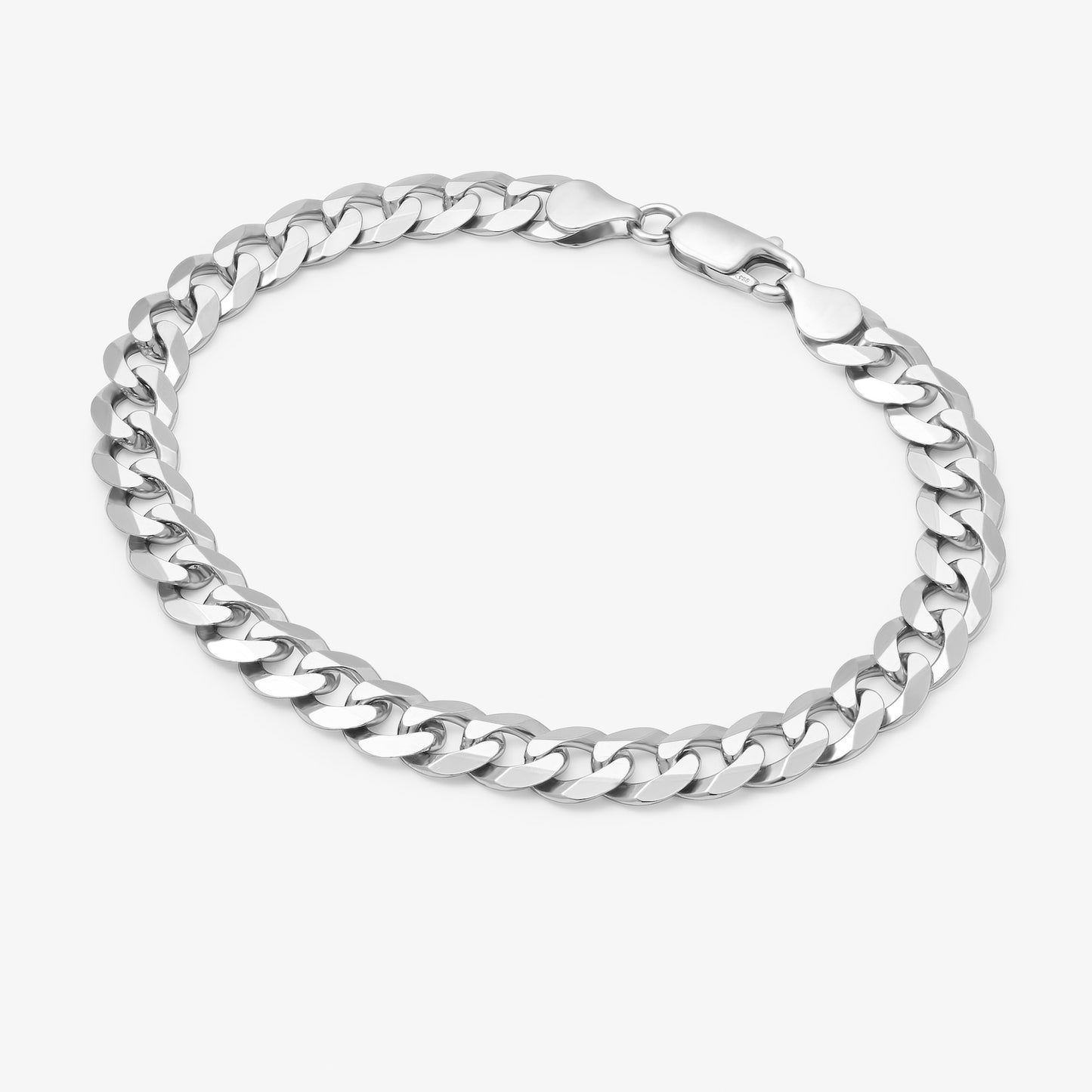 Sterling Silver 7mm Rhodium Plated Curb Bracelet 21cm
