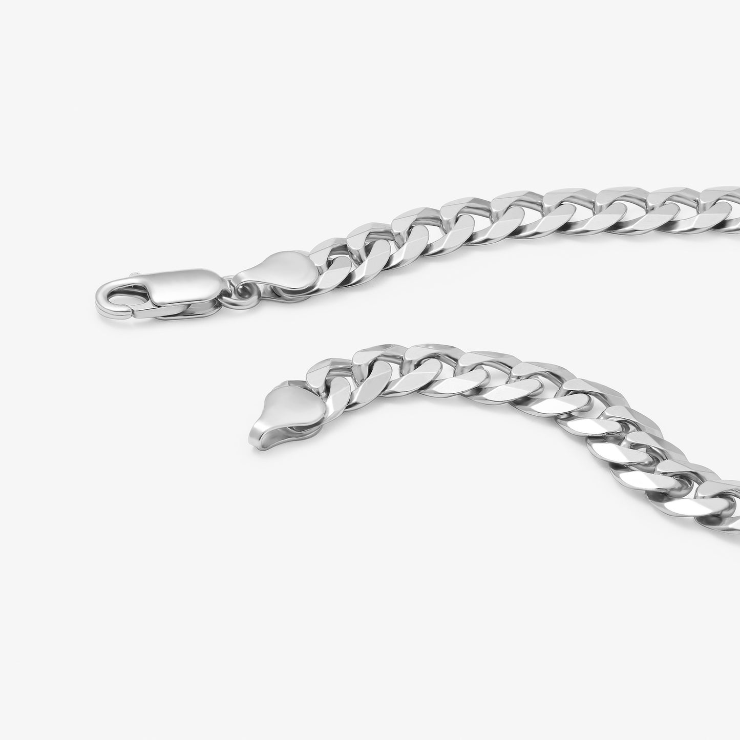 Sterling Silver 7mm Rhodium Plated Curb Bracelet 21cm