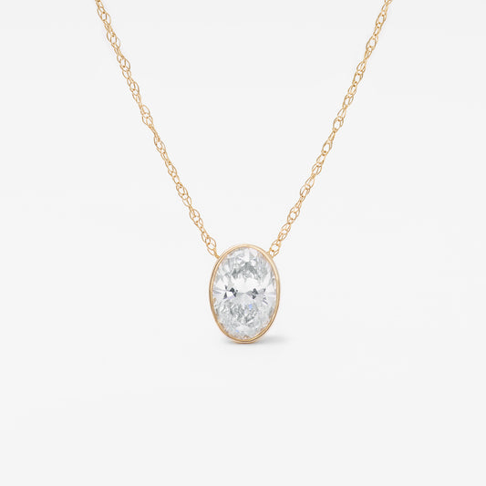 9K Yellow Gold 0.70ct Bezel Oval Lab Diamond Slider Pendant With Chain 45cm