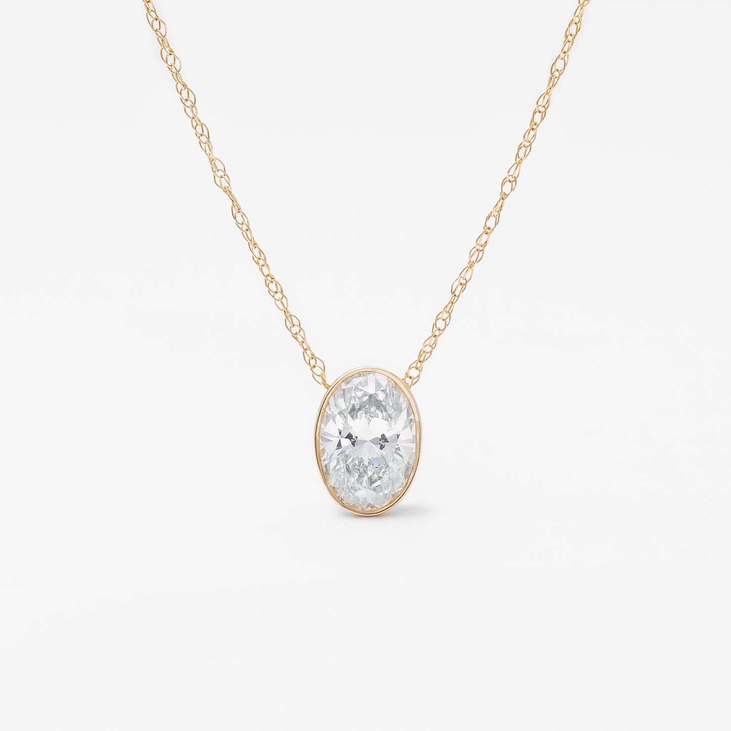 9K Yellow Gold 0.70ct Bezel Oval Lab Diamond Slider Pendant With Chain 45cm