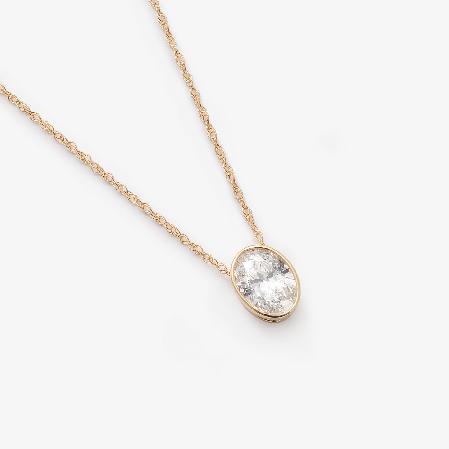 9K Yellow Gold 0.70ct Bezel Oval Lab Diamond Slider Pendant With Chain 45cm