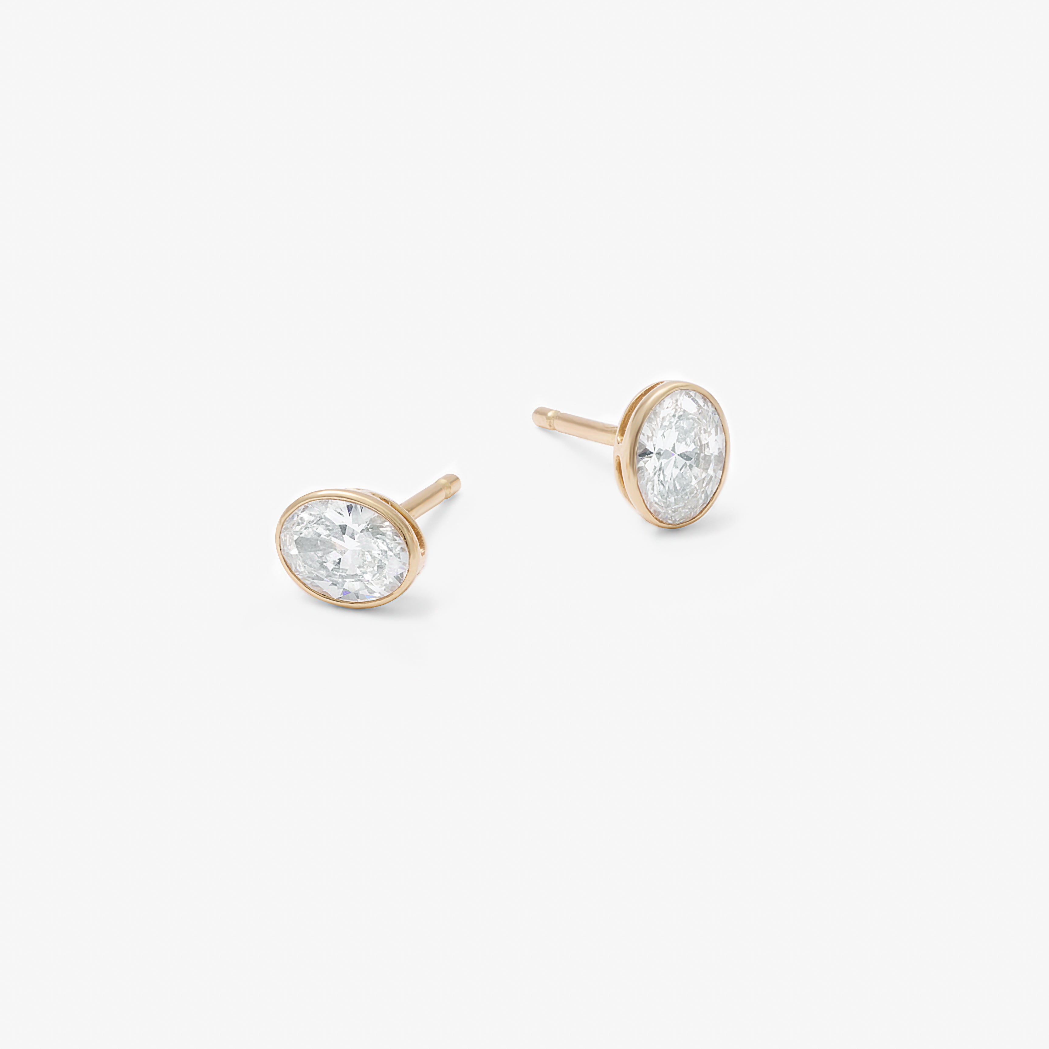 9K Yellow Gold Bezel Oval Lab Diamond Stud Earrings 0.60tdw