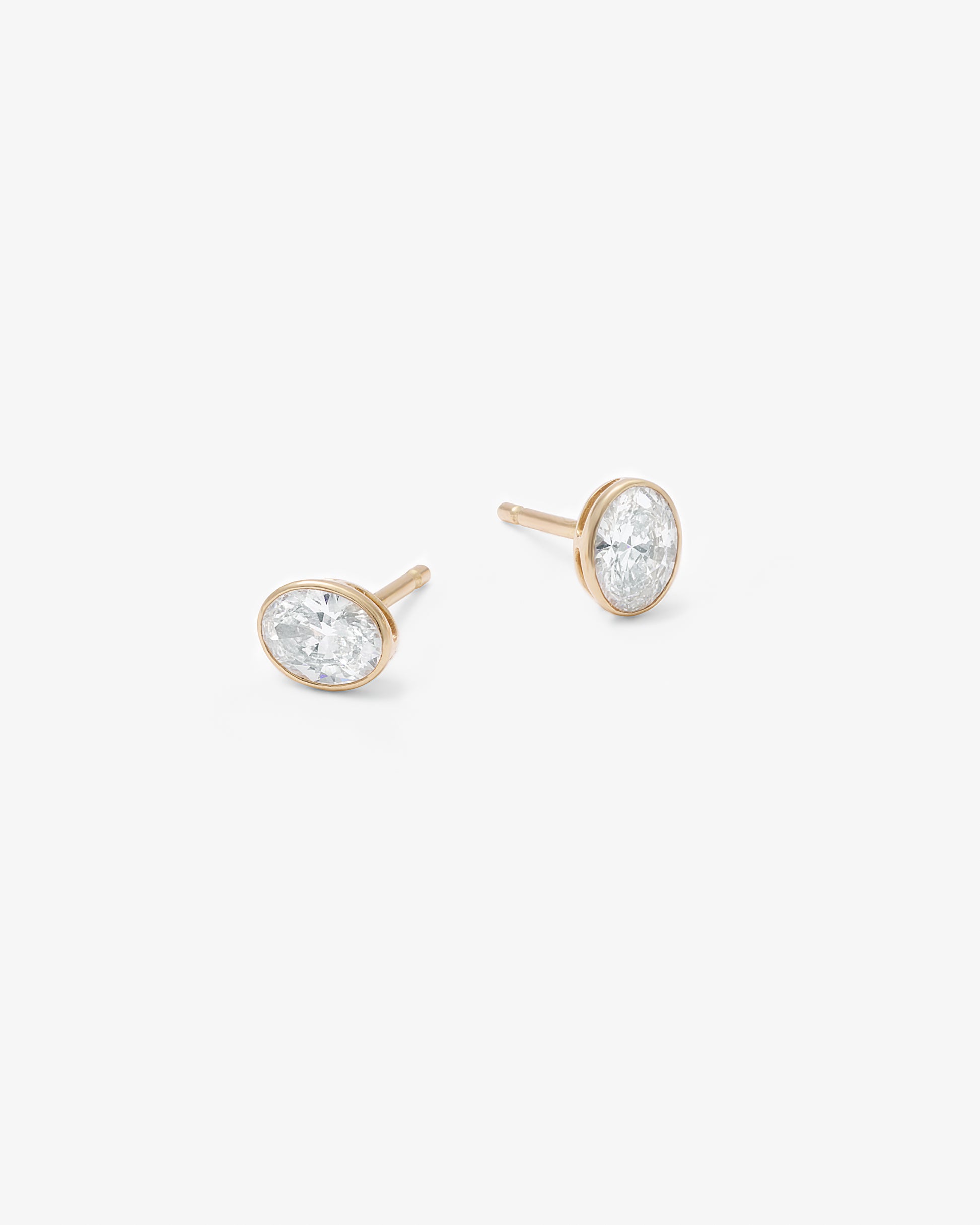 9K Yellow Gold Bezel Oval Lab Diamond Stud Earrings 0.60tdw