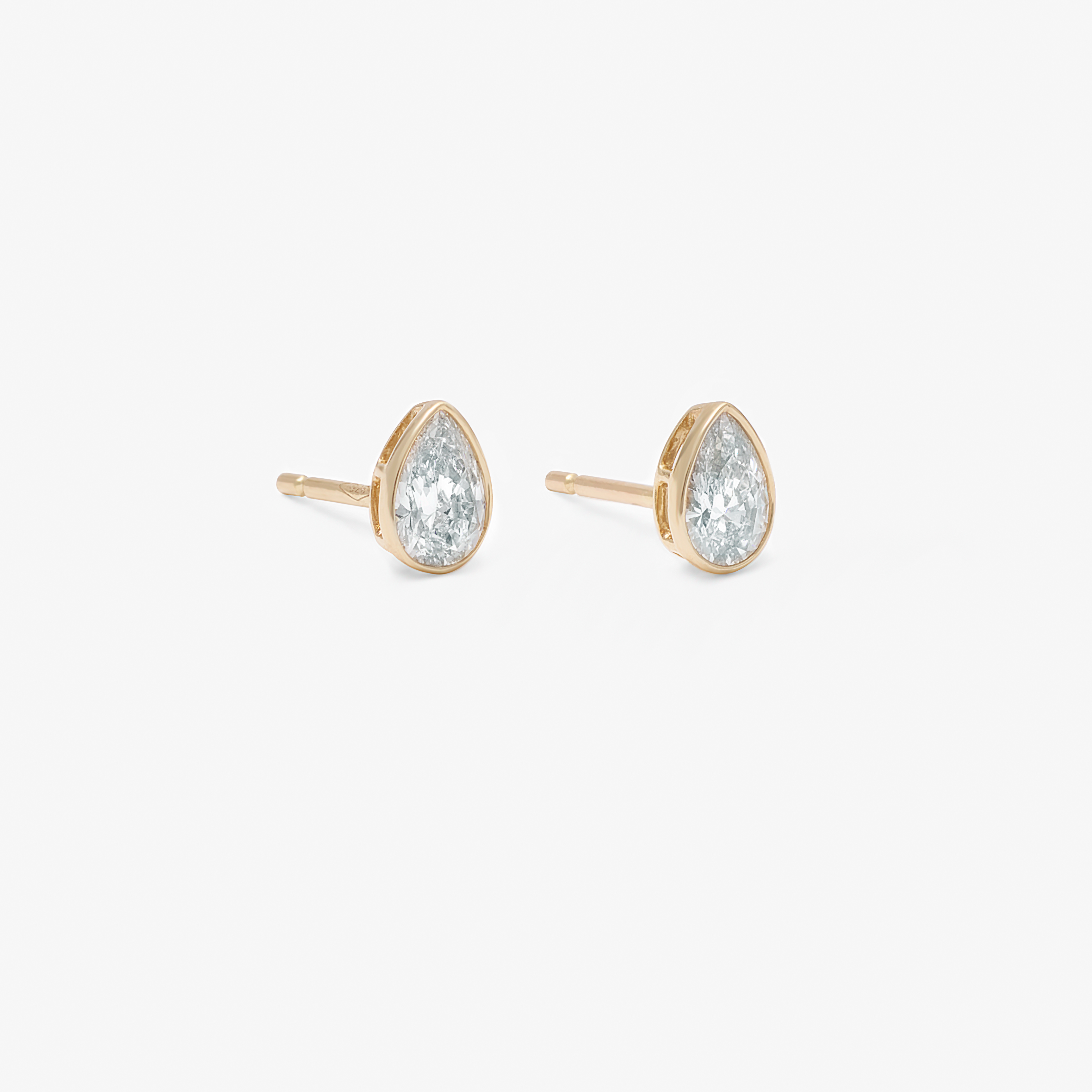 9K Yellow Gold Pear Lab Diamond Bezel Stud Earrings 0.60tdw