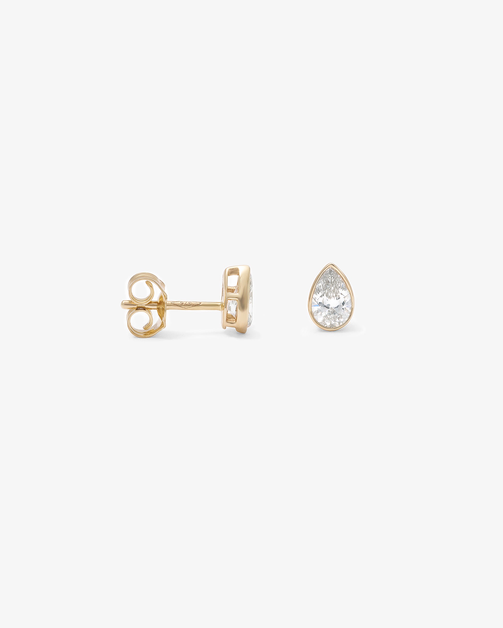 9K Yellow Gold Pear Lab Diamond Bezel Stud Earrings 0.60tdw