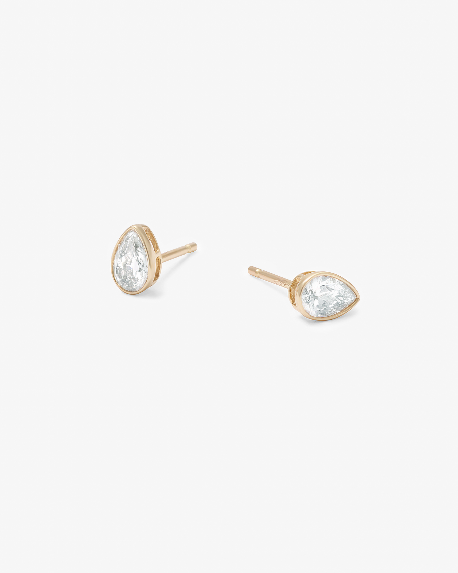 9K Yellow Gold Pear Lab Diamond Bezel Stud Earrings 0.60tdw