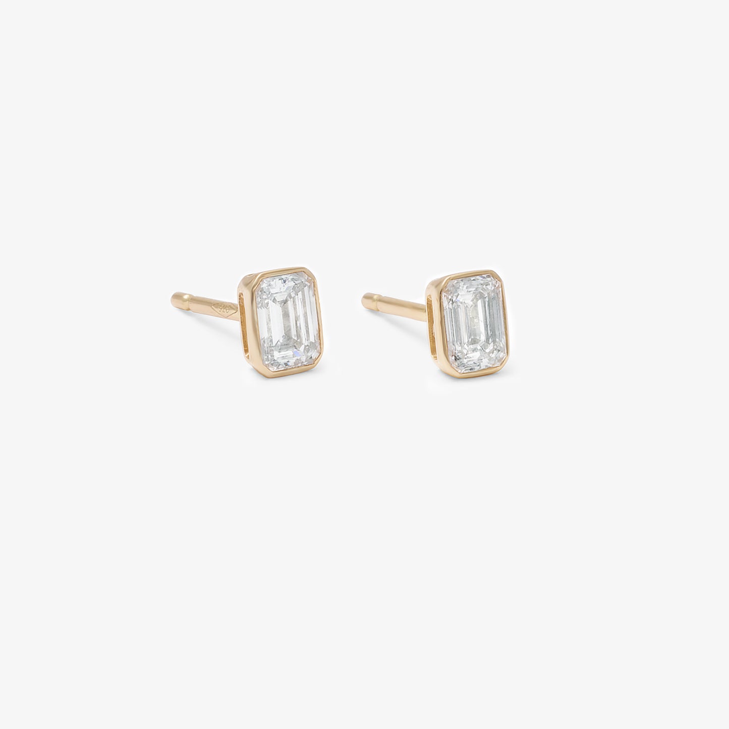 9K Yellow Gold Bezel Emerald Cut Lab Diamond Stud Earrings 0.60tdw