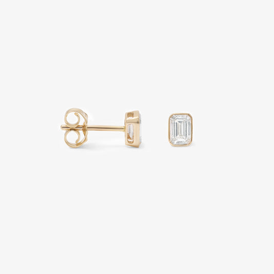 9K Yellow Gold Bezel Emerald Cut Lab Diamond Stud Earrings 0.60tdw