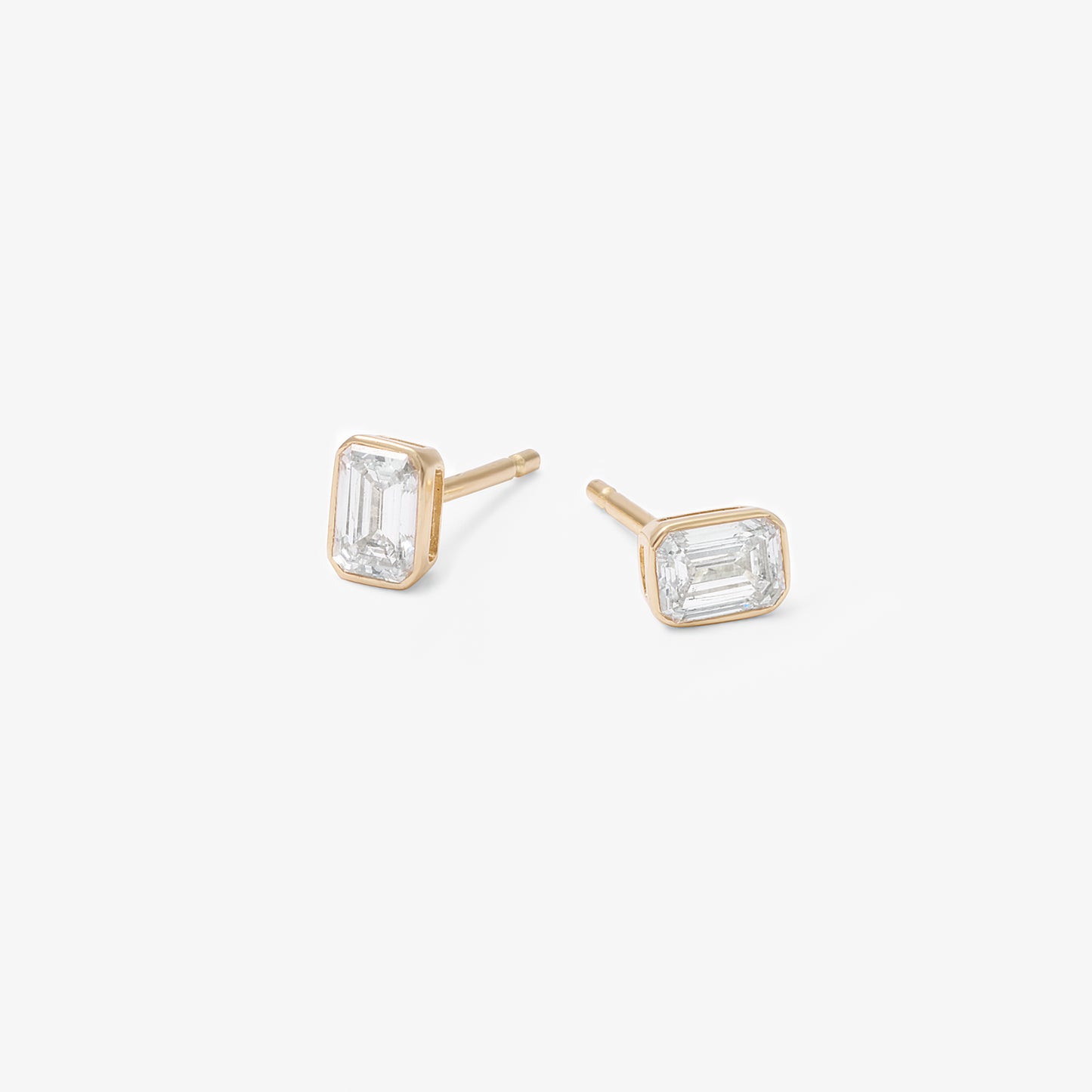 9K Yellow Gold Bezel Emerald Cut Lab Diamond Stud Earrings 0.60tdw