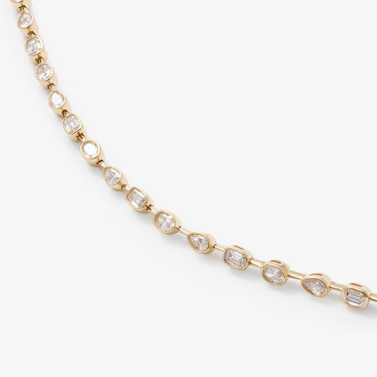 9K Yellow Gold 2.0tdw Emerald, Pear And Oval Bezel Lab Diamond Tennis Bracelet 18cm