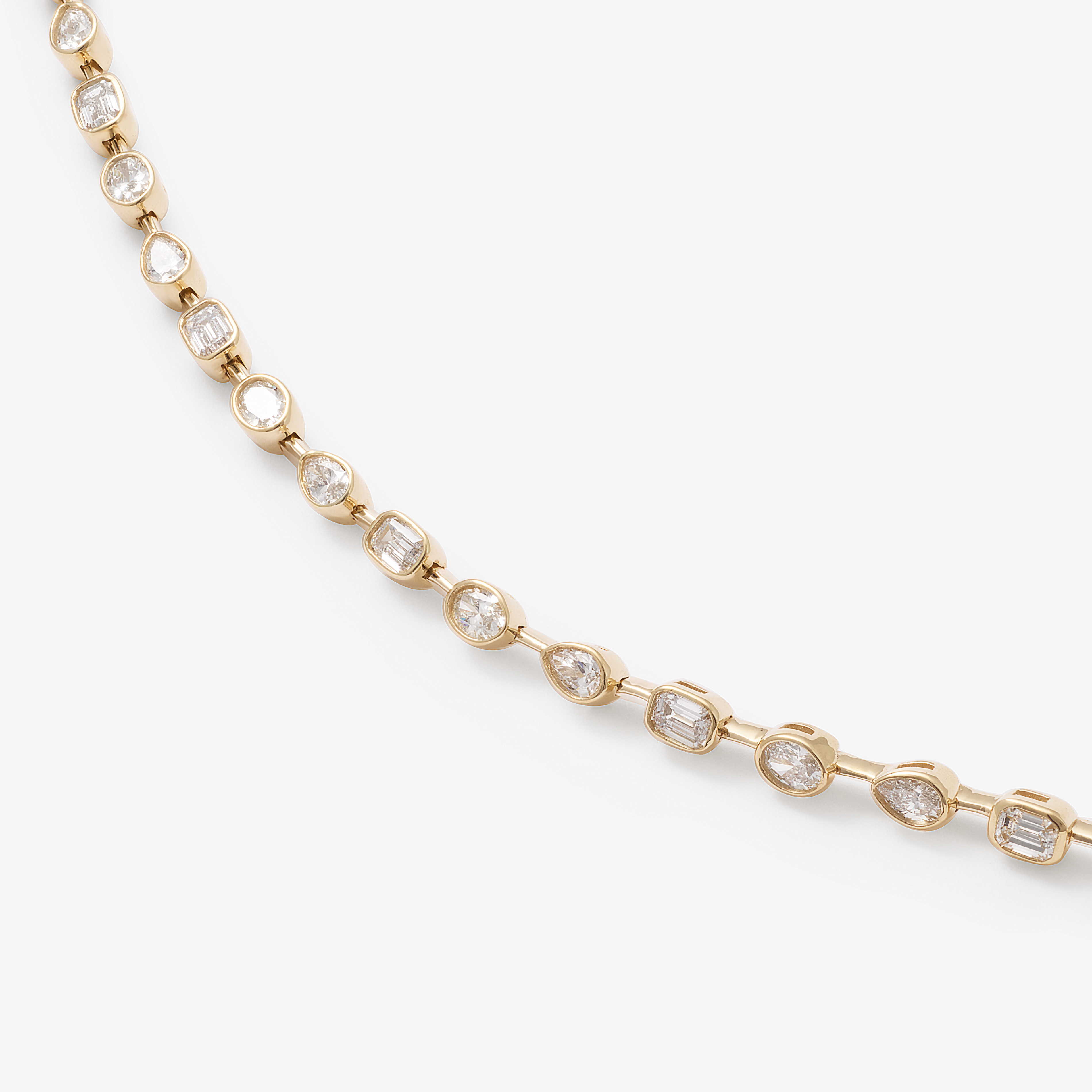 9K Yellow Gold 2.0tdw Emerald, Pear And Oval Bezel Lab Diamond Tennis Bracelet 18cm