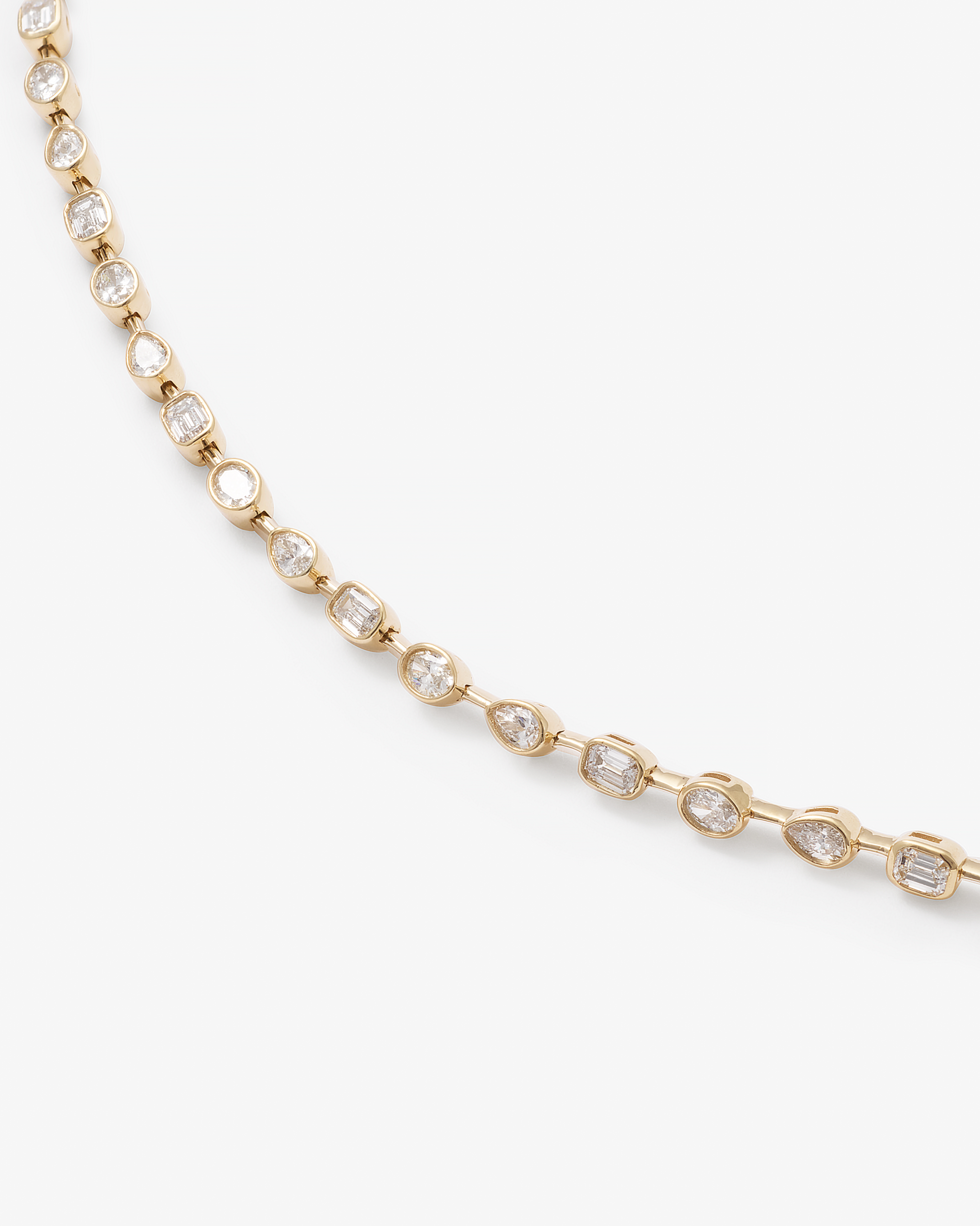9K Yellow Gold 2.0tdw Emerald, Pear And Oval Bezel Lab Diamond Tennis Bracelet 18cm