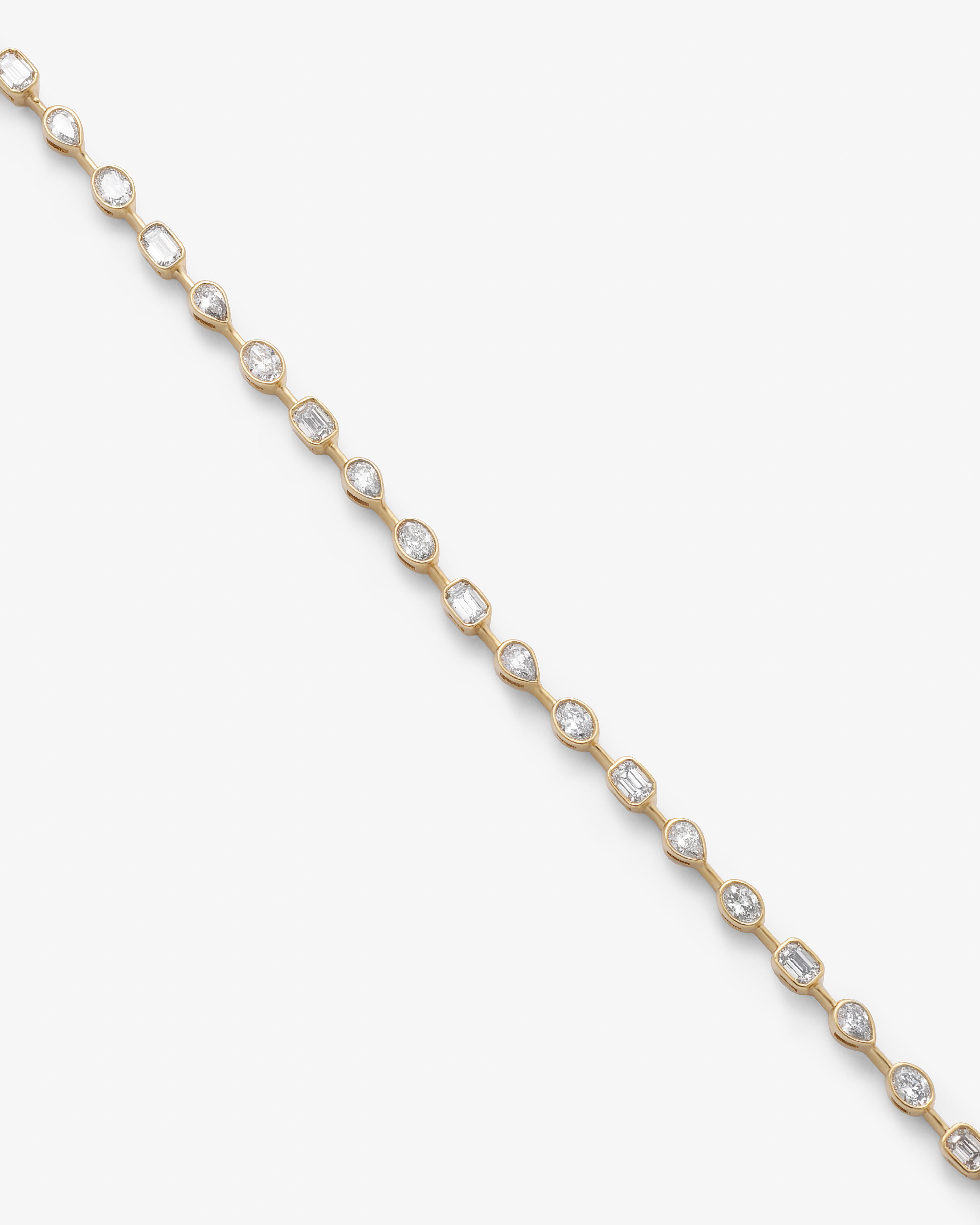 9K Yellow Gold 2.0tdw Emerald, Pear And Oval Bezel Lab Diamond Tennis Bracelet 18cm