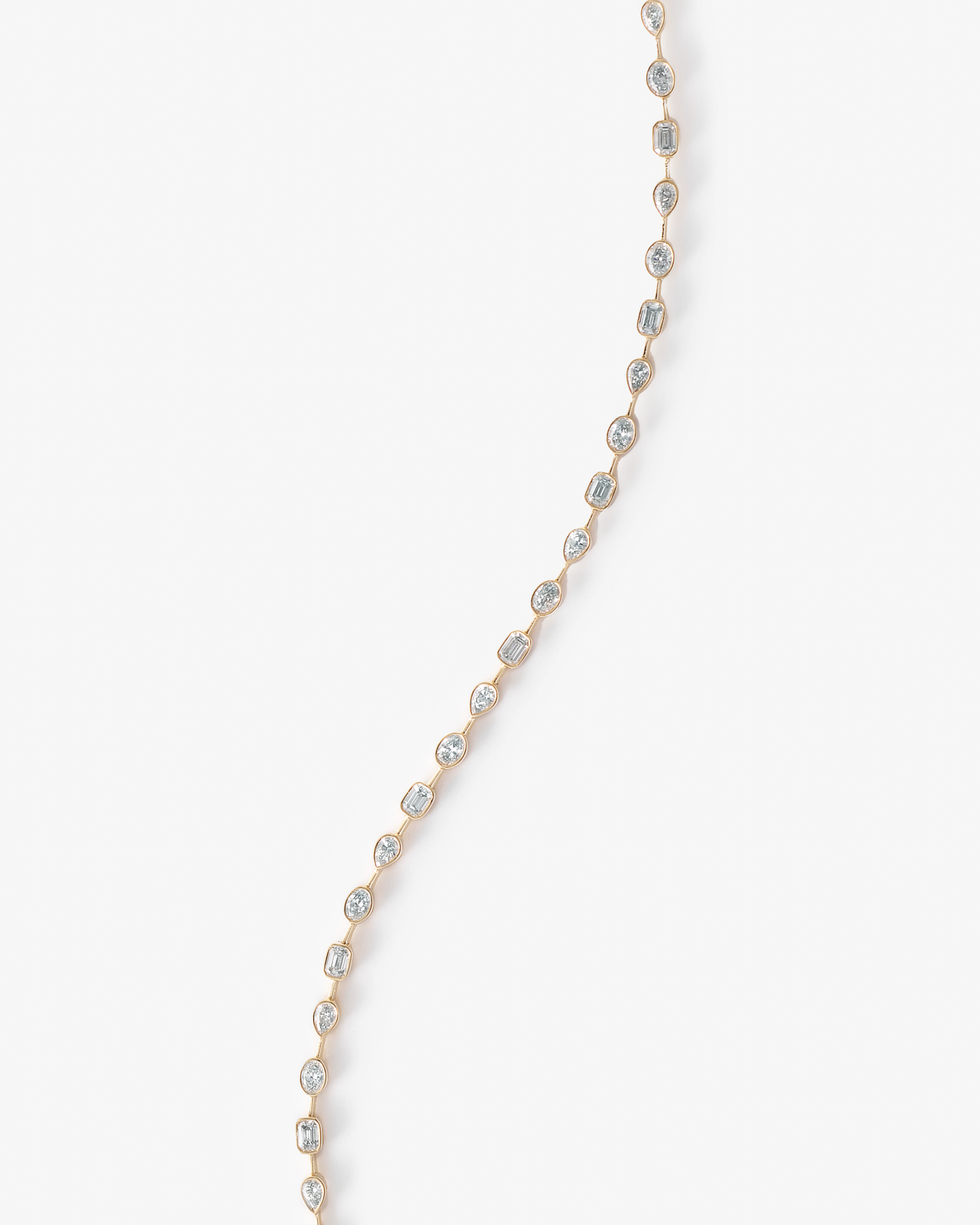 9K Yellow Gold 2.0tdw Emerald, Pear And Oval Bezel Lab Diamond Tennis Bracelet 18cm