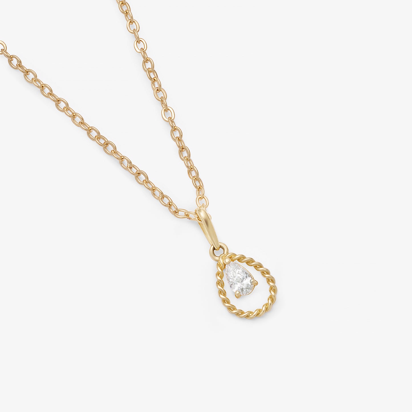 9K Yellow Gold Dainty Rope Open Teardrop With Pear Zirconia Pendant