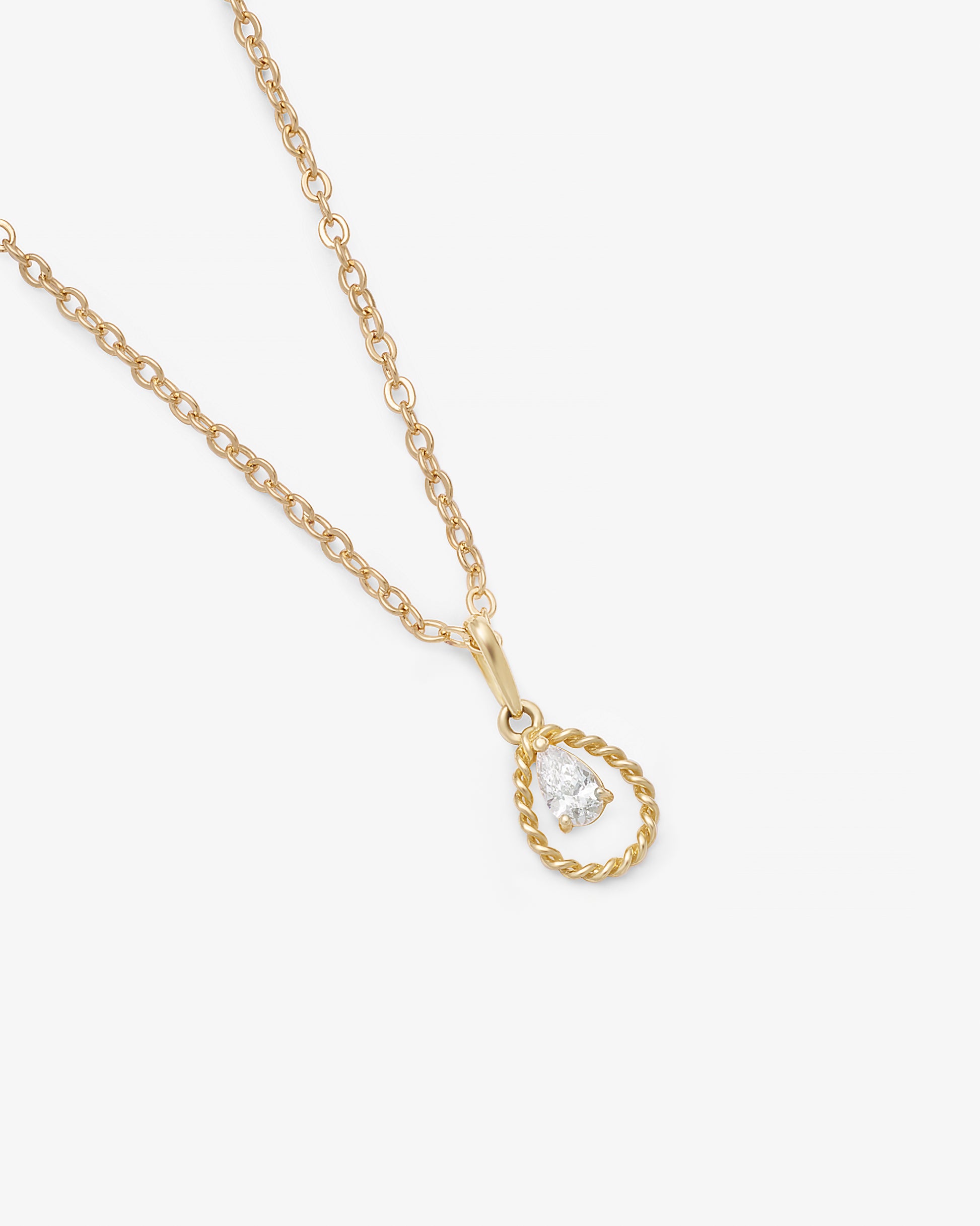 9K Yellow Gold Dainty Rope Open Teardrop With Pear Zirconia Pendant