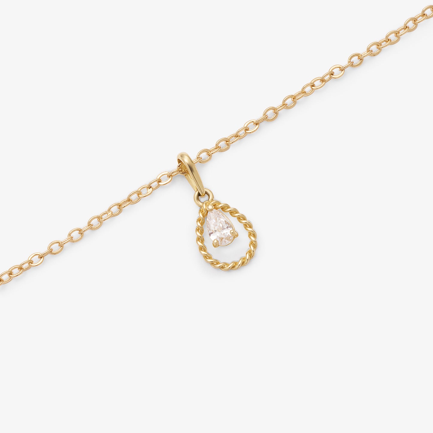 9K Yellow Gold Dainty Rope Open Teardrop With Pear Zirconia Pendant